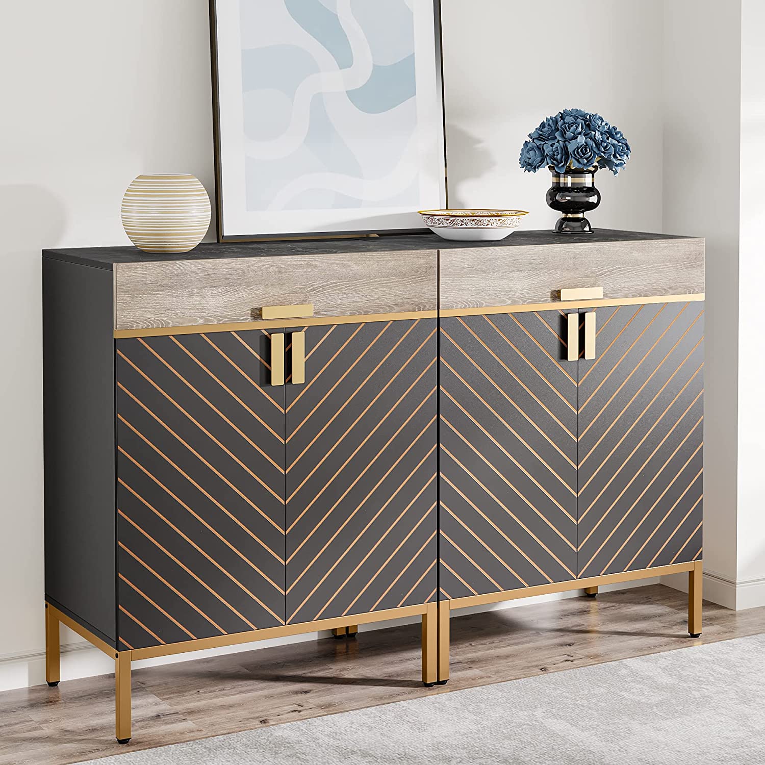 Modern Sideboard Buffet Kitchen Cabinet with Drawer & Removable Shelves