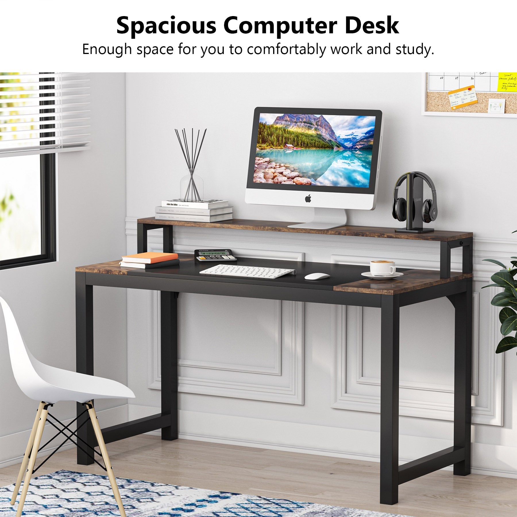 Multipurpose Computer Desk Home Office Desk with Monitor Stand