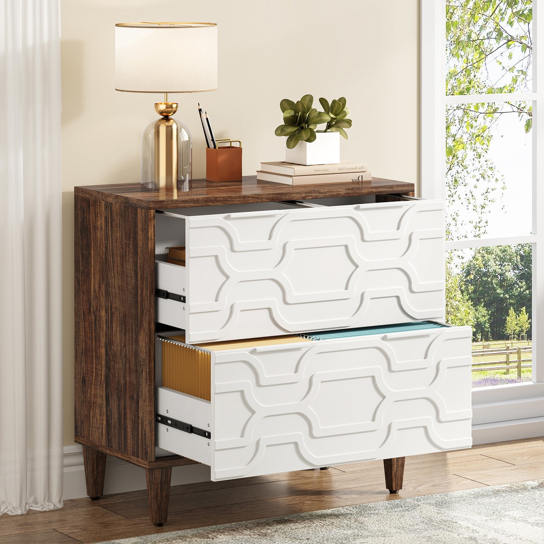 Wood File Cabinet, 2-Drawer Storage Cabinet for A4/Letter/Legal Size