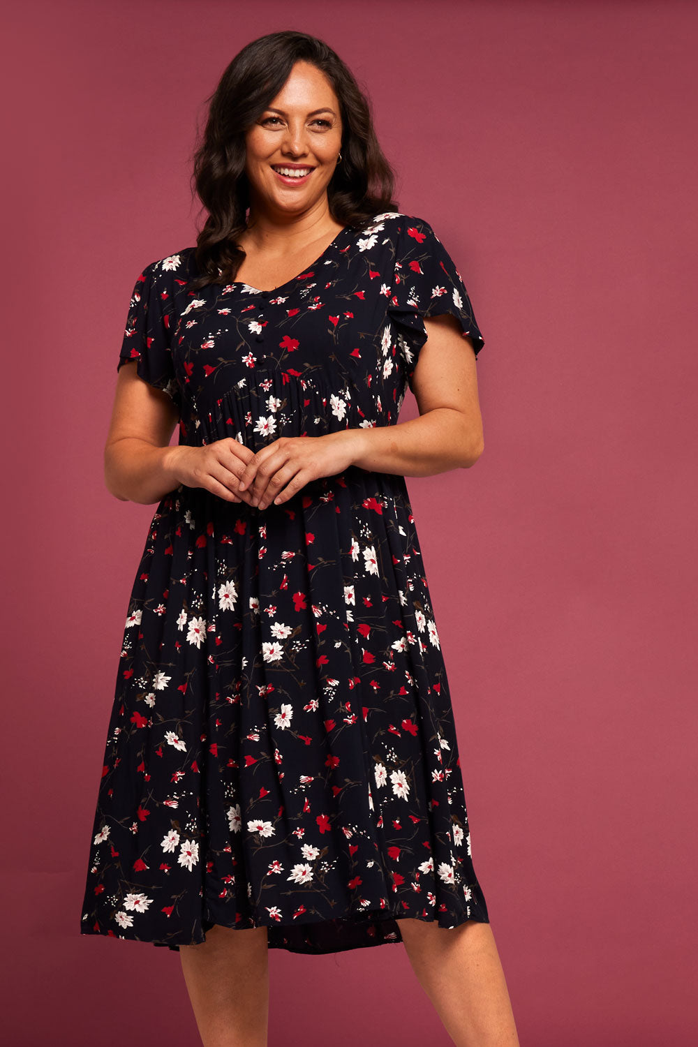 Stacey Sundress - Navy/Red Floral