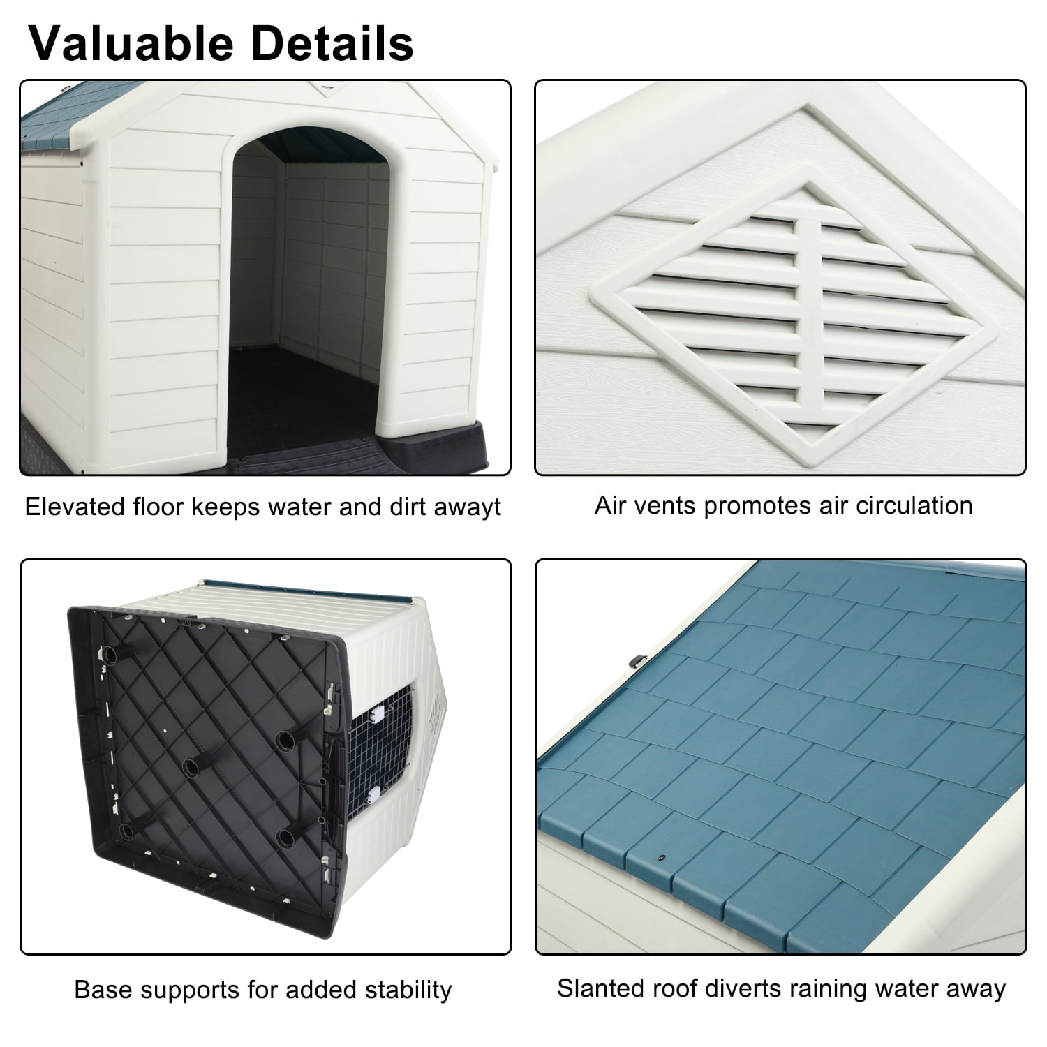 VINGLI Plastic Dog House， Pet Dog Kennel for Small Medium Sized Dogs with Door