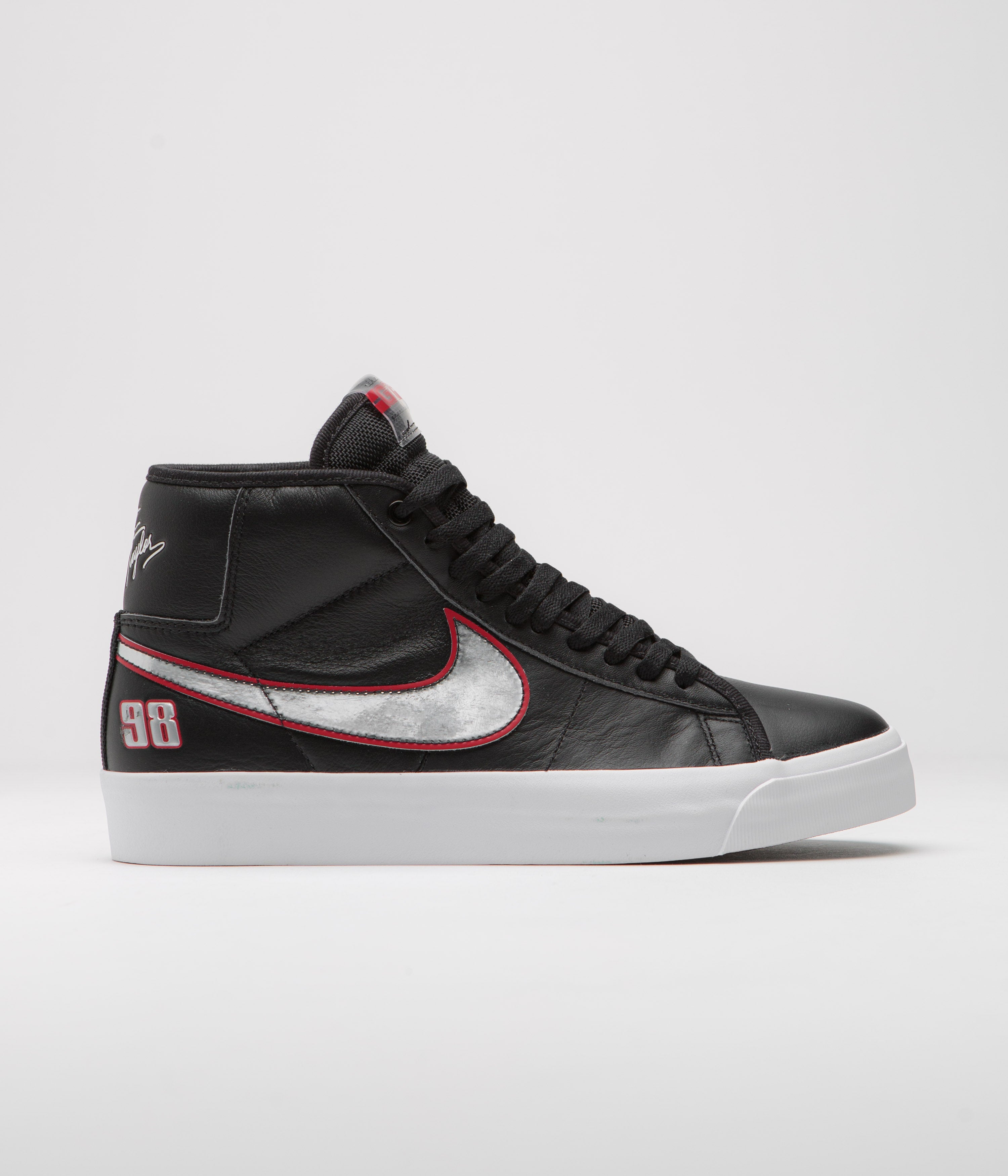 Nike SB Blazer Mid Pro GT Shoes - Black / Metallic Silver - University Red