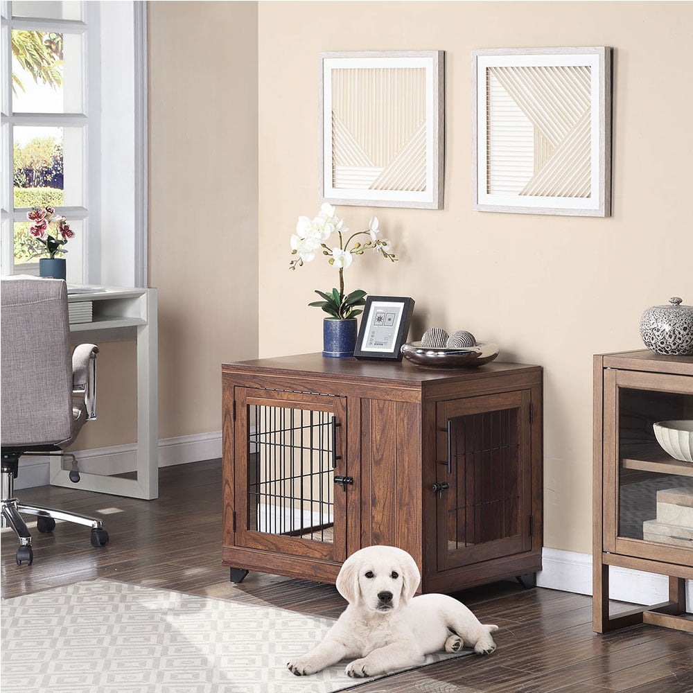 Unipaws Dog Crate Furniture， Walnut， Medium