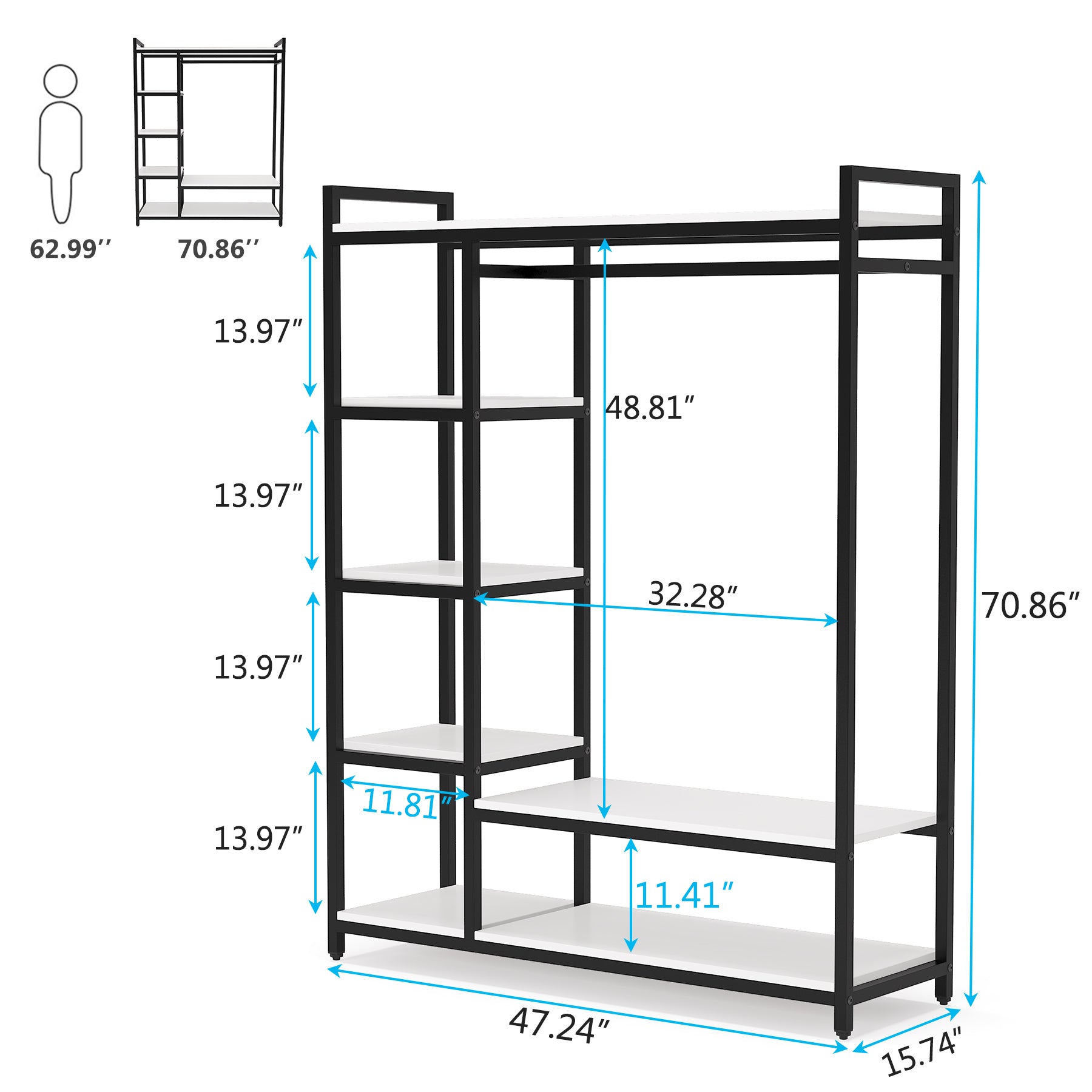 Freestanding Closet Organizer, Garment Rack with 6 Shelves