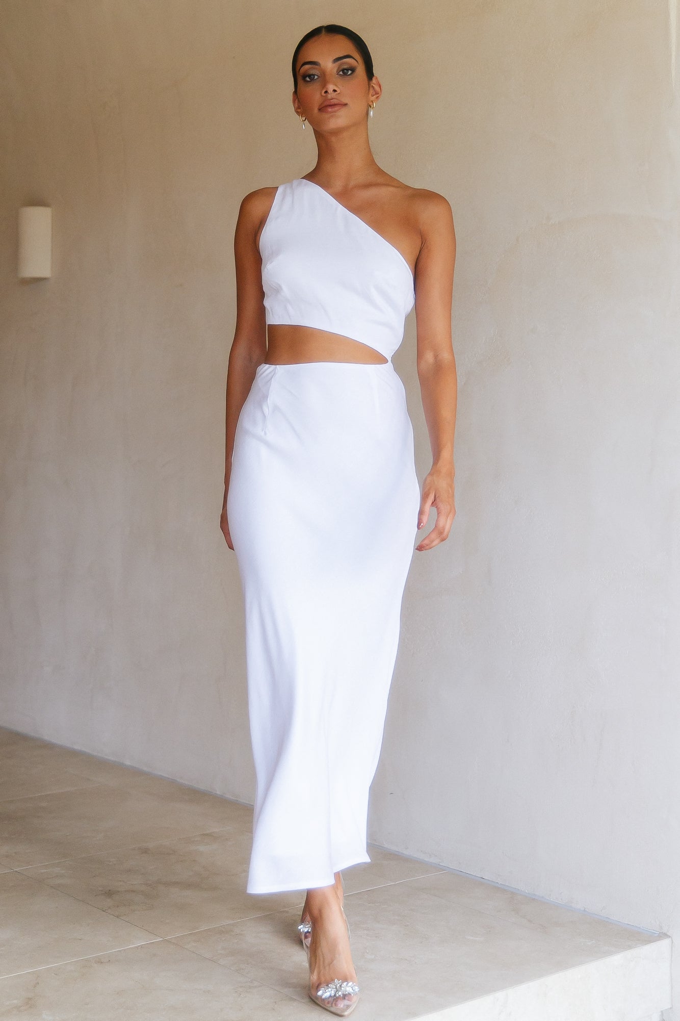 RUNAWAY Cedros Midi Slip Dress White