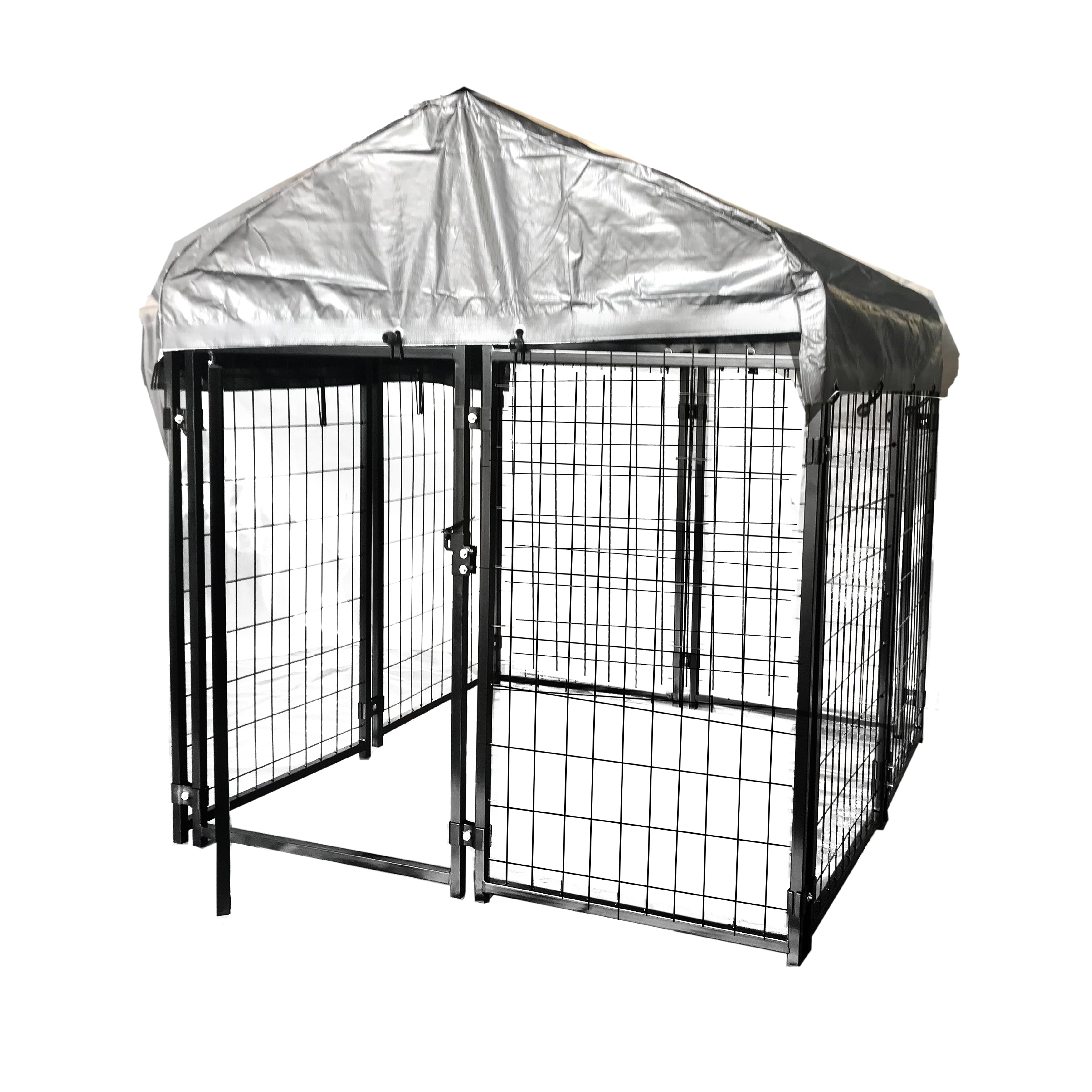 ALEKO DK4X4X4RF Expandable Heavy Duty Dog Kennel and Playpen Kit with Roof and Rain Cover - 4 x 4 x 4.5 Feet - Black