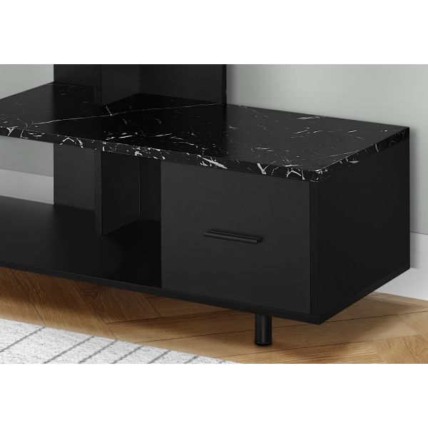 Tv Stand， 48 Inch， Console， Media Entertainment Center， Storage Drawer， Living Room， Bedroom， Black Marble Look Laminate， Contemporary， Modern