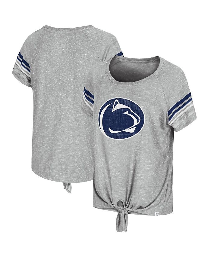 Women's Heathered Gray Penn State Nittany Lions Boo You Knotted Raglan T-Shirt
