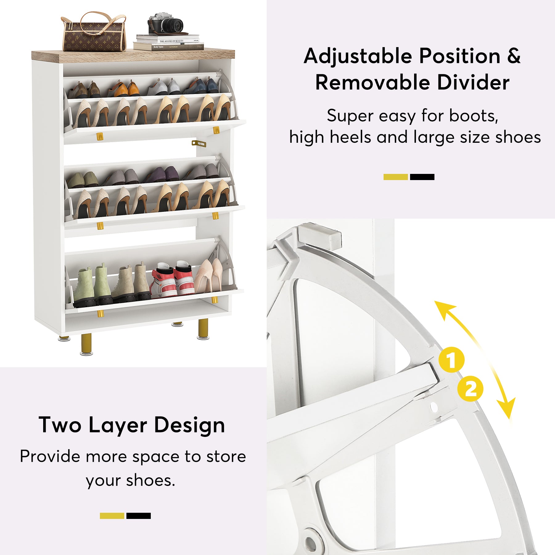 3-Drawer Shoe Cabinet, 3-Tier Shoe Rack Organizer Cabinet