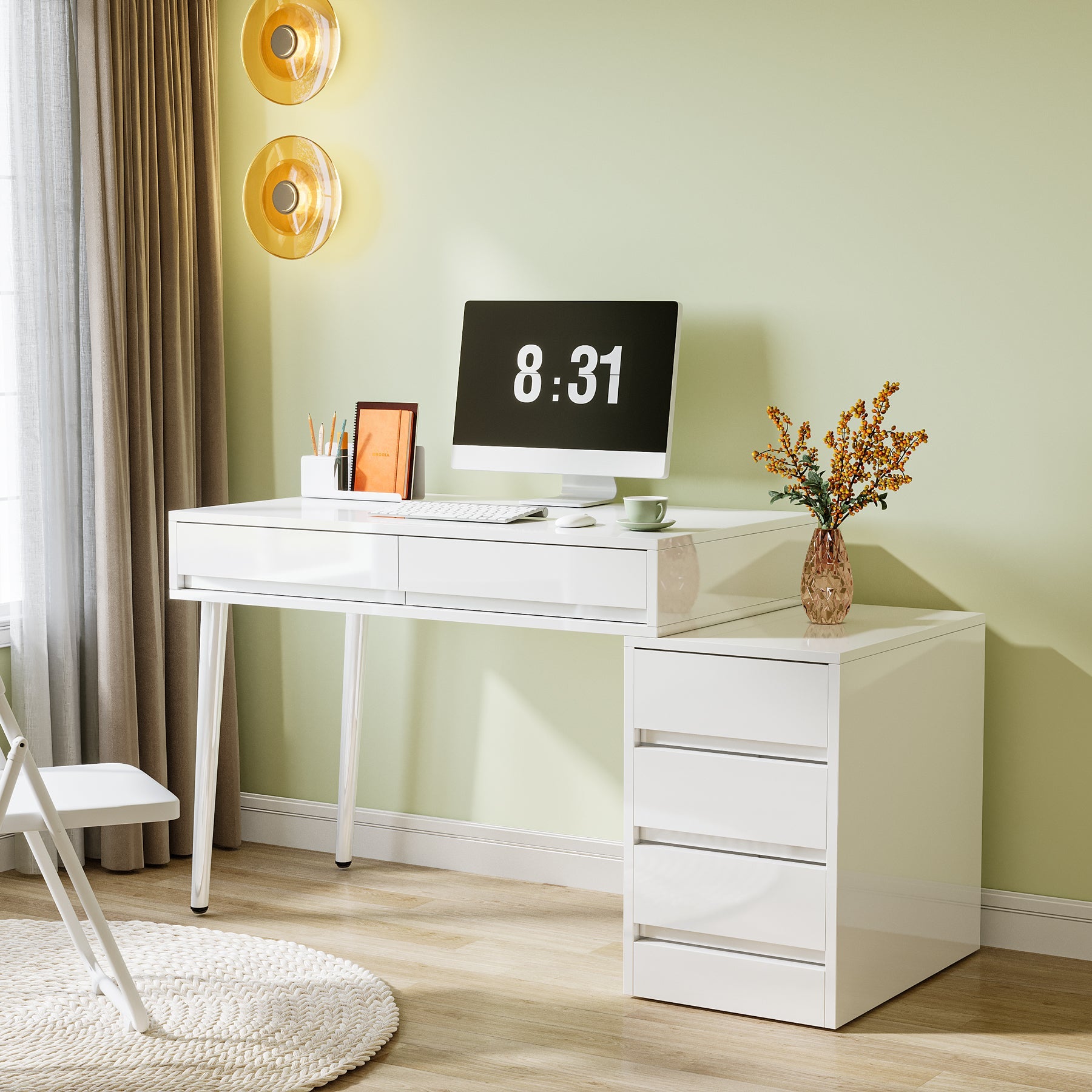 Modern Computer Desk Home Office Desk with 5 Storage Drawers