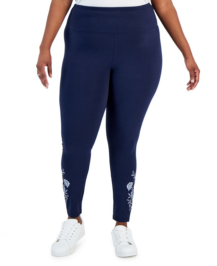 Plus Size High-Rise Embroidery Leggings， Created for Macy's