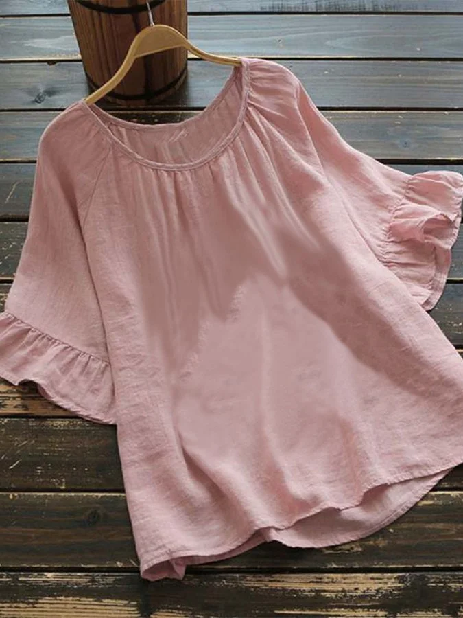 Women's Vintage Solid Color Ruffle Casual Top
