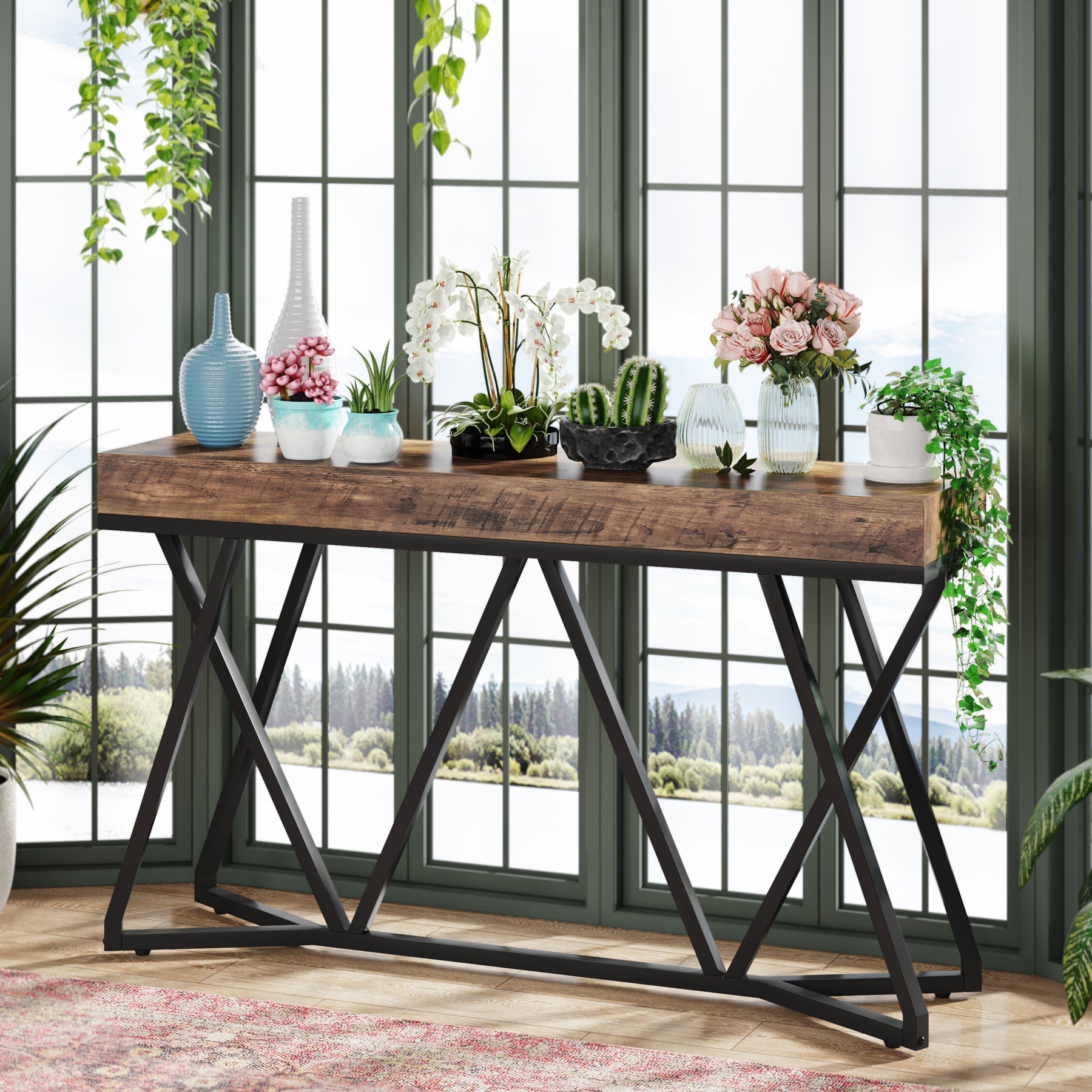 55“ Console Table, Wood Sofa Table Farmhouse Entryway Table