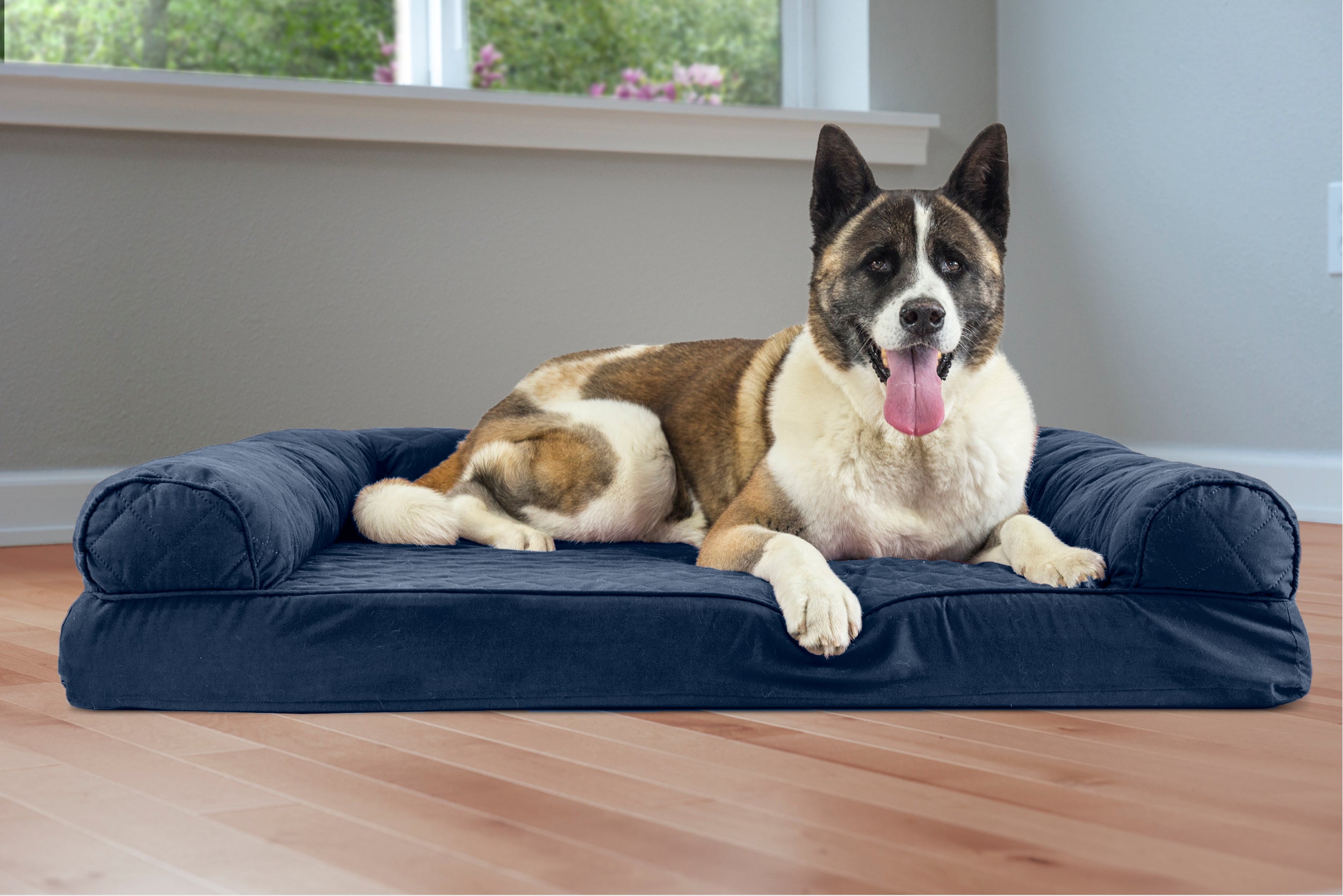 FurHaven Pet Products | Memory Foam Quilted Sofa Pet Bed for Dogs and Cats - Navy， Jumbo