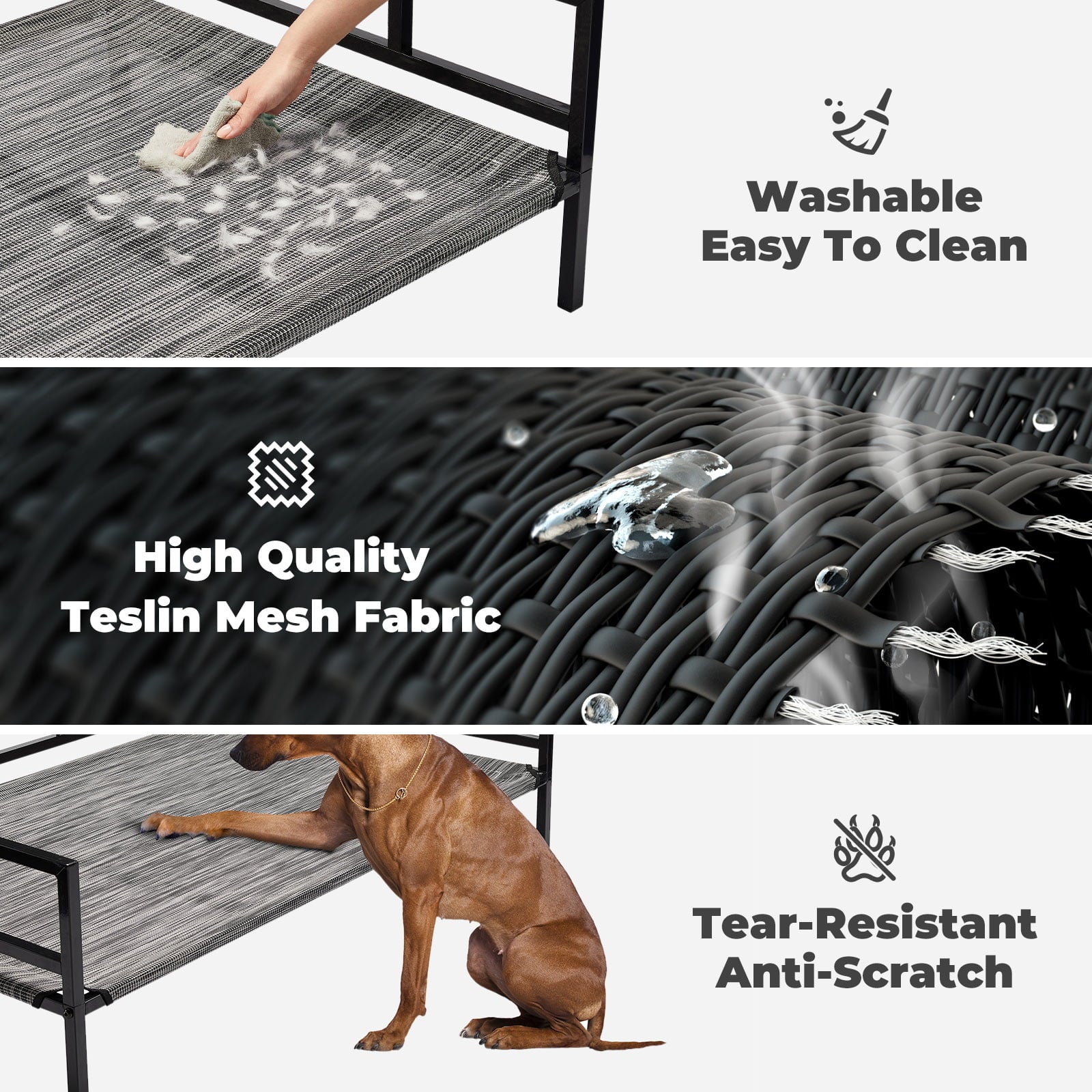 Veehoo Metal Elevated Dog Bed， Cooling Raised Pet Cot with Washable Mesh， Medium， Black Silver
