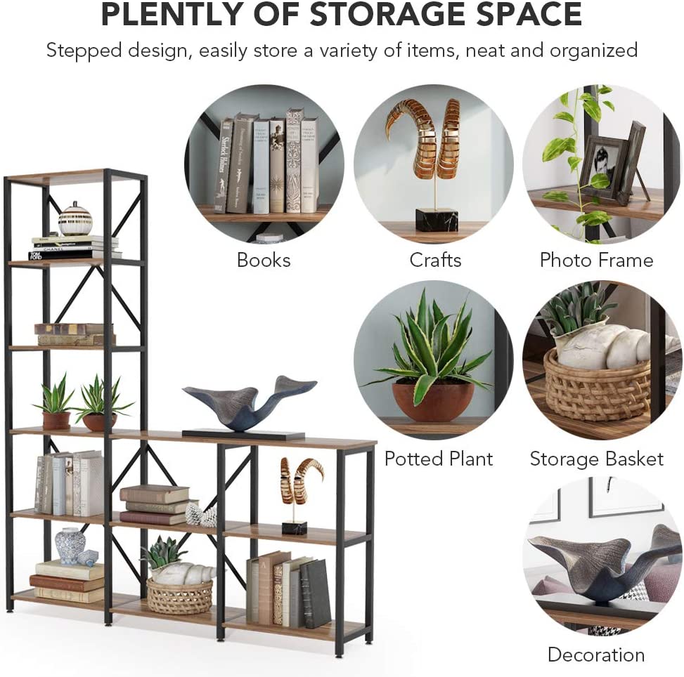 9-Shelf Bookshelf, Industrial Ladder Corner Etagere Bookcase