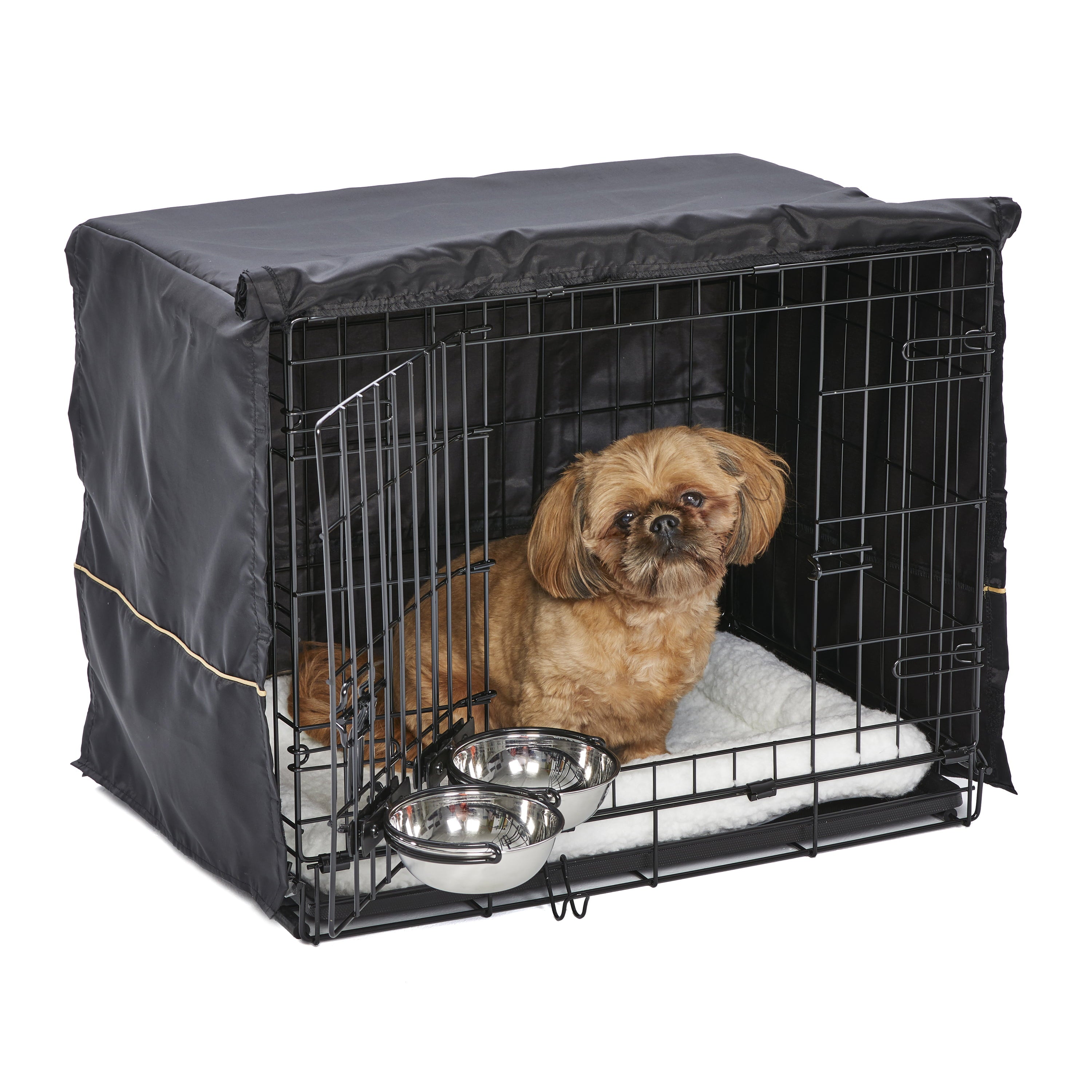 generic Dog Crate Starter Kit | 1 Double-Door iCrate， 1 Pet Bed， 1Crate Cover and 2 Pet Bowls， Small 24
