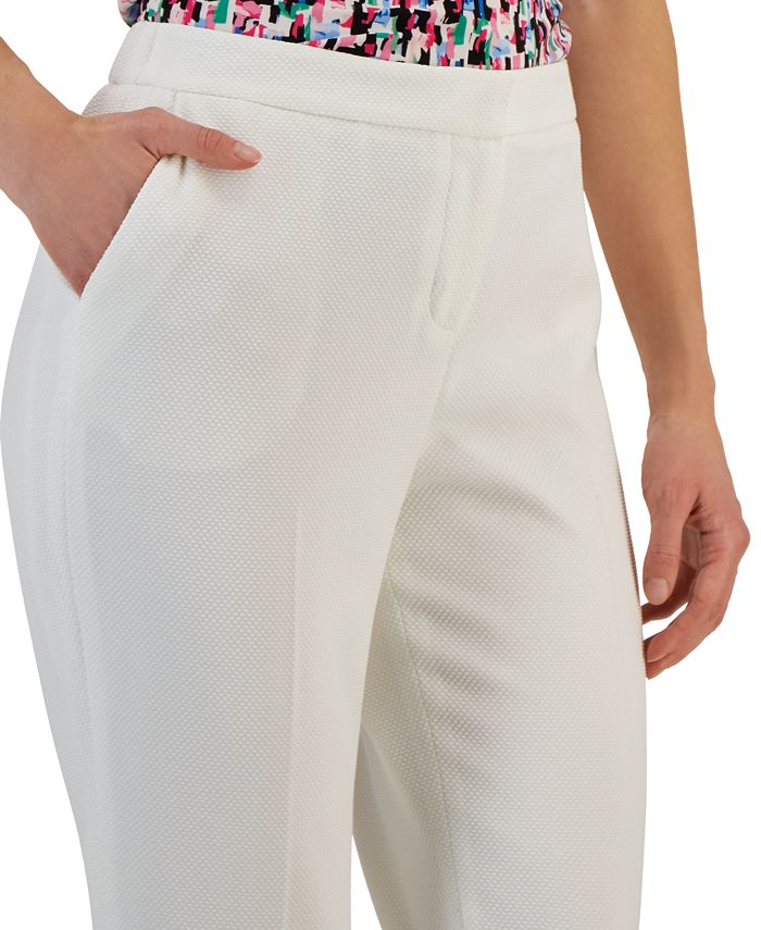 Petite Textured Mid-Rise Elastic-Detail Pants