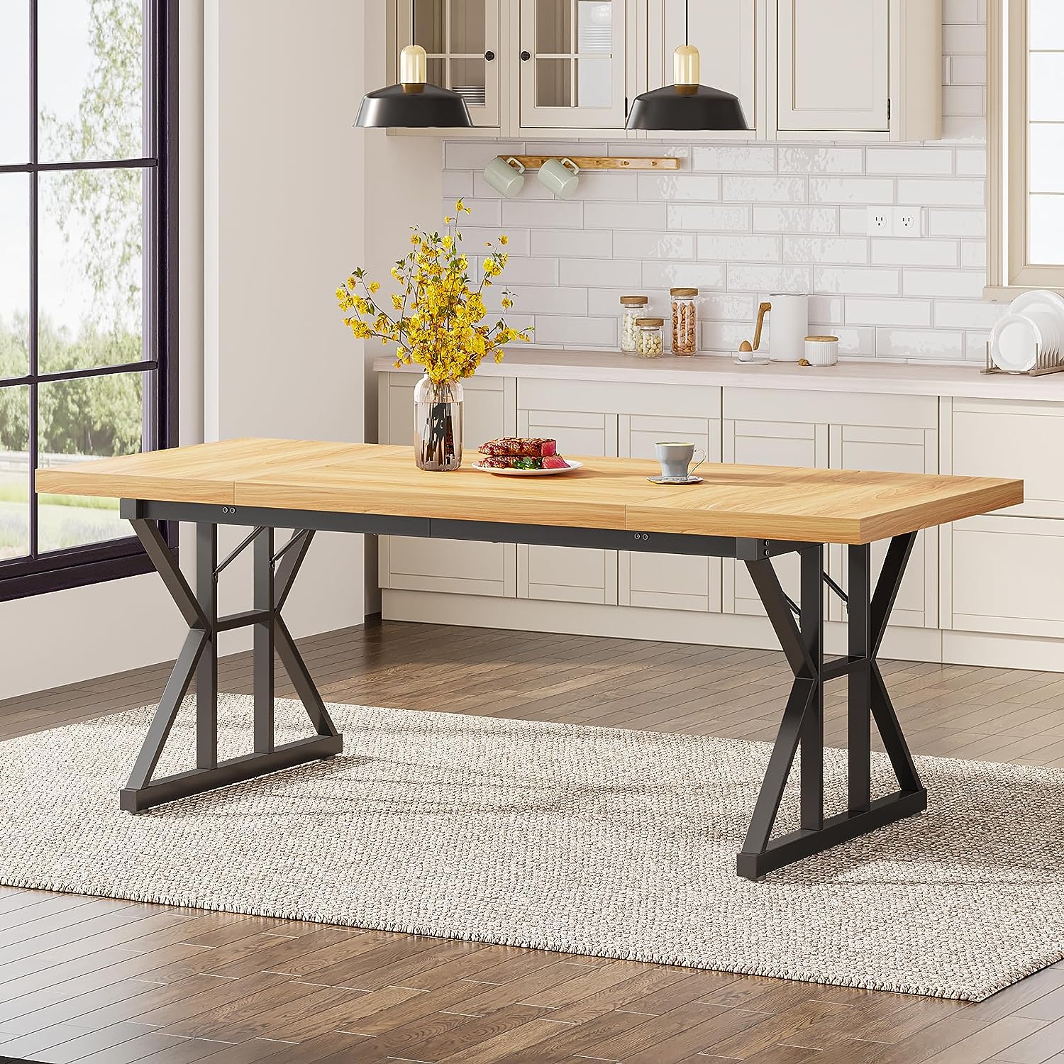 Wood Dining Table, Farmhouse 70.8