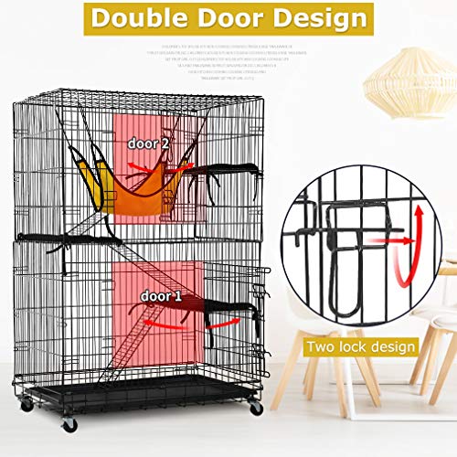 BestPet Cat Cage Cat Crate Cat Kennel 48 inches Cat Playpen with Free hammock 3 Cat Bed 2 Front Doors 2 Ramp Ladders Perching Shelves