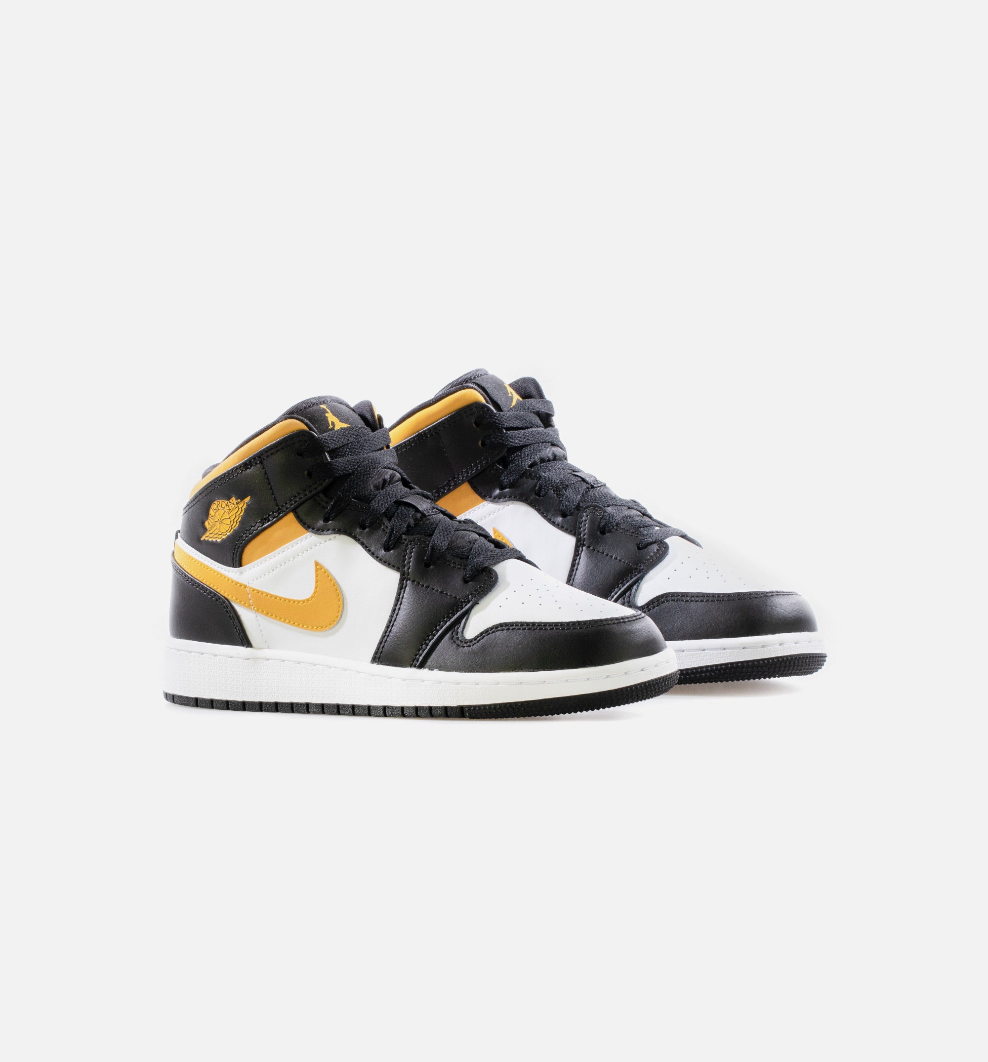 Air Jordan 1 Mid Black University Gold Grade School Lifestyle Shoe - White/Black/Pollen