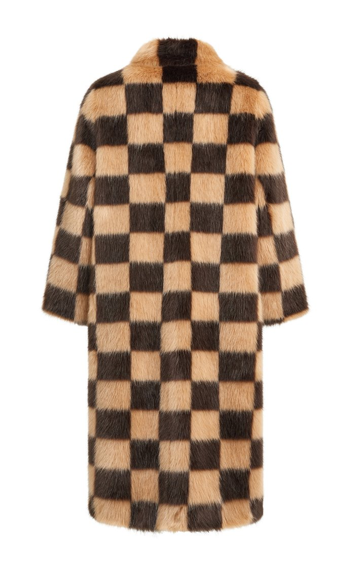 Checked Faux Fur Coat