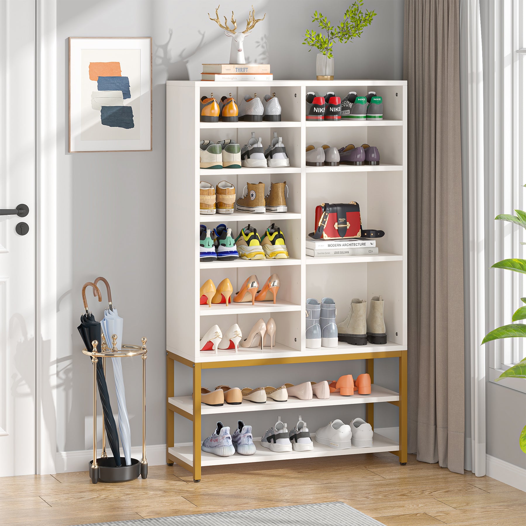 Freestanding Shoe Cabinet Rack with 10 Adjustable Compartments