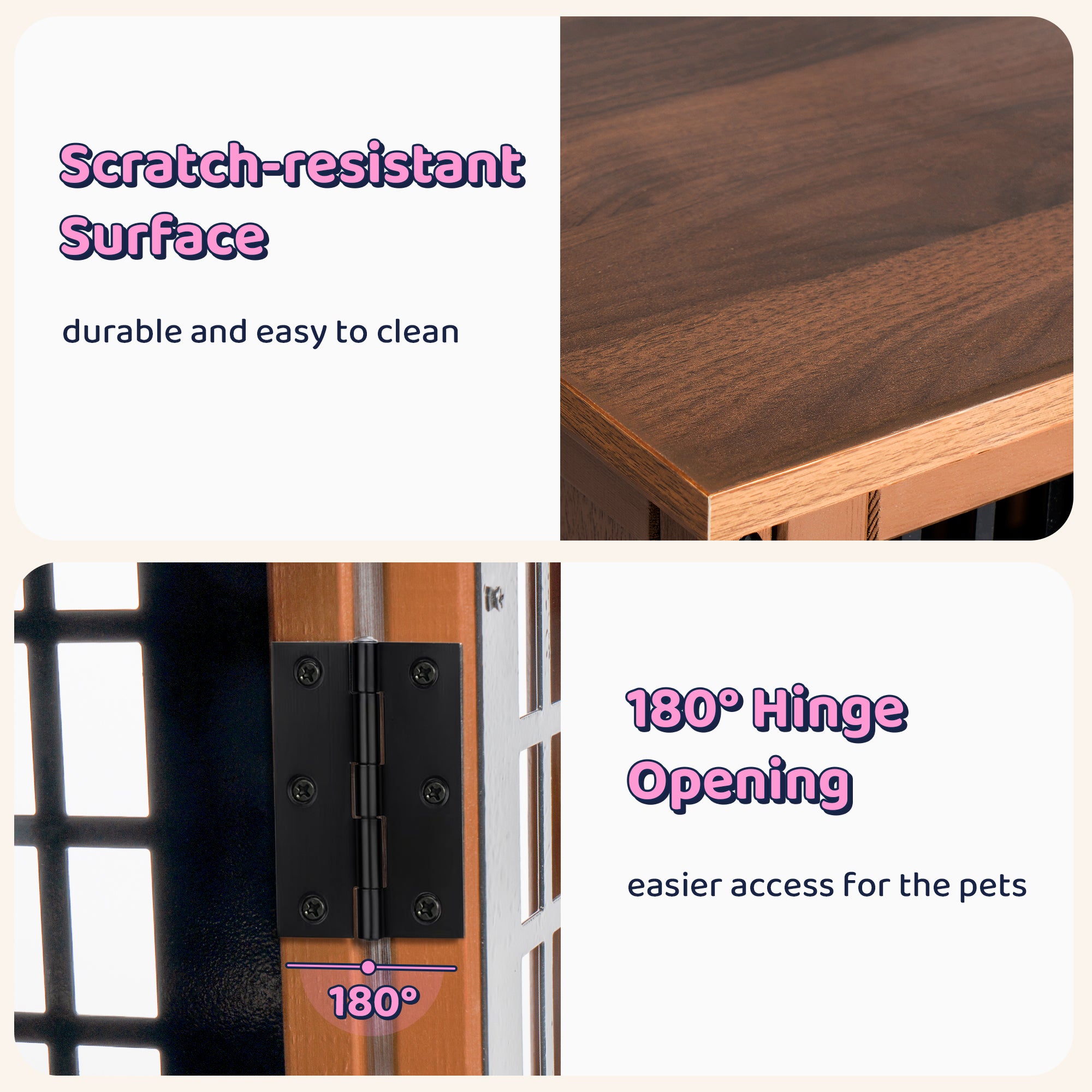 WISHIVE Dog Crate Furniture， Wooden Dog Crate with Door， Indoor Dog Kennel for Small/Medium Dog， Mesh Dog Kennels， Cat House， Dog Furniture， End Table， Brown Rectangle