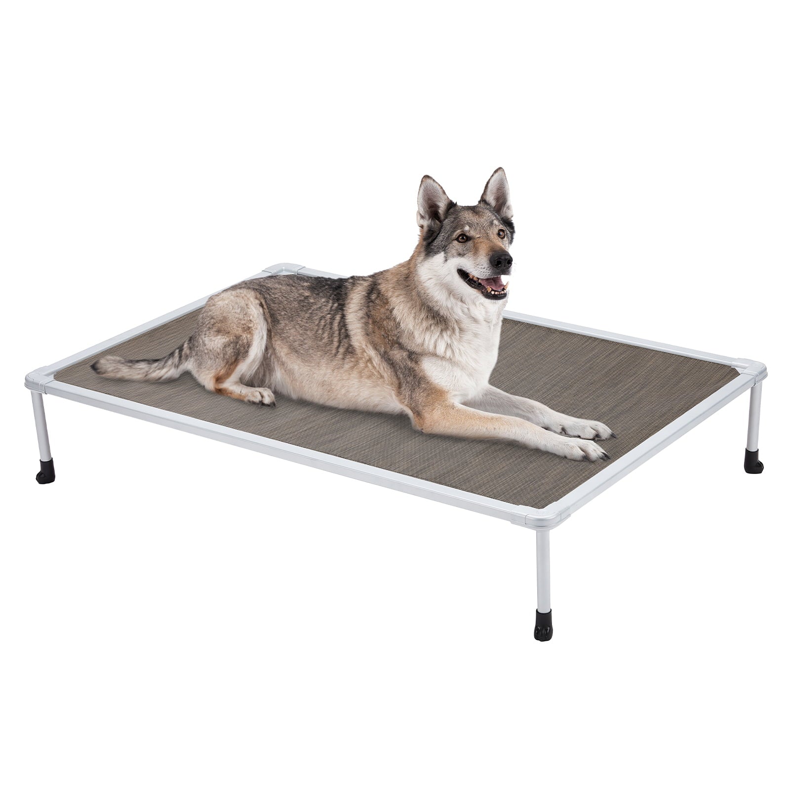 Veehoo Chewproof Dog Bed， Cooling Raised Dog Cots with Silver Metal Frame， X Large， Brown