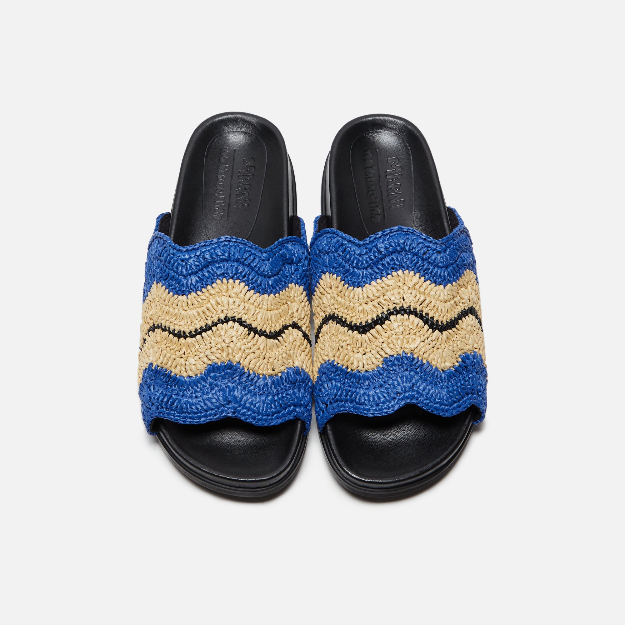 Marni x No Vacancy Inn Slide Rafia Waves - Blue / Natural