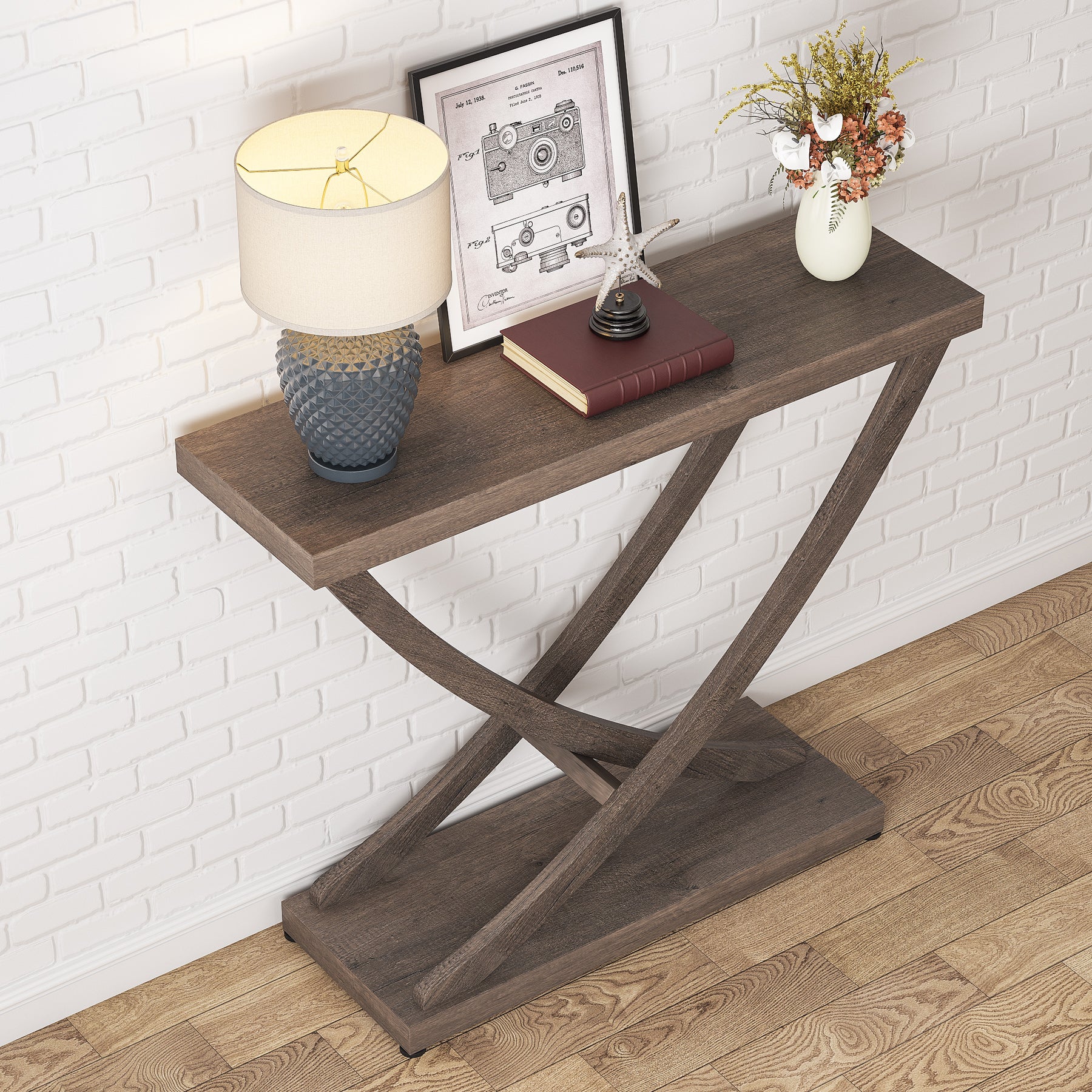 Wood Console Table, 35 inch Industrial Entryway Table Narrow Sofa Table