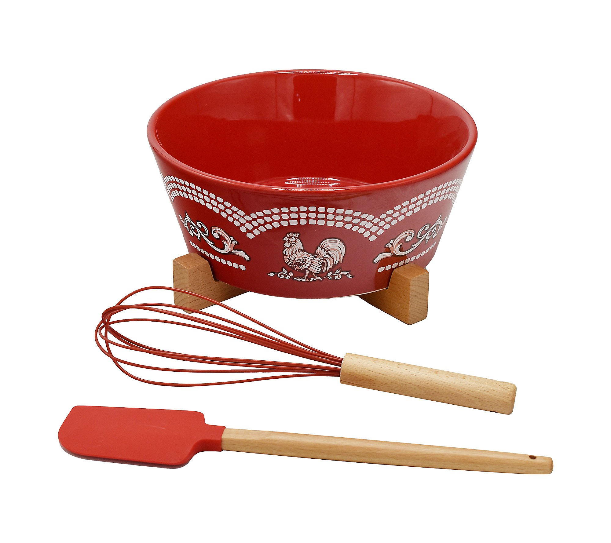 Temp-tations Doodle Doo 3-qt Bowl with Trivet， Whisk， and Spatula