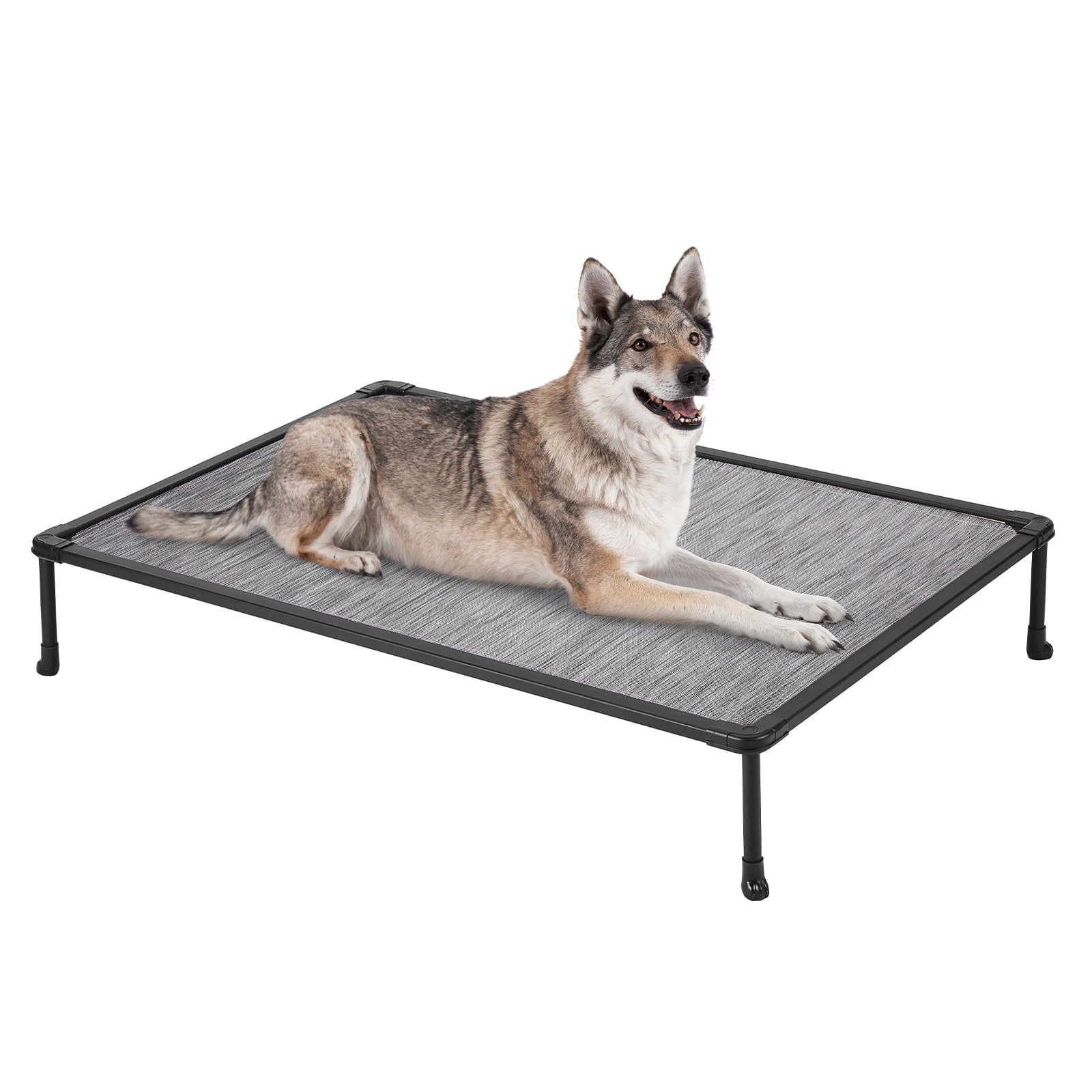 Veehoo Chewproof Dog Bed， Cooling Raised Dog Cots with Black Metal Frame， X Large， Black Silver