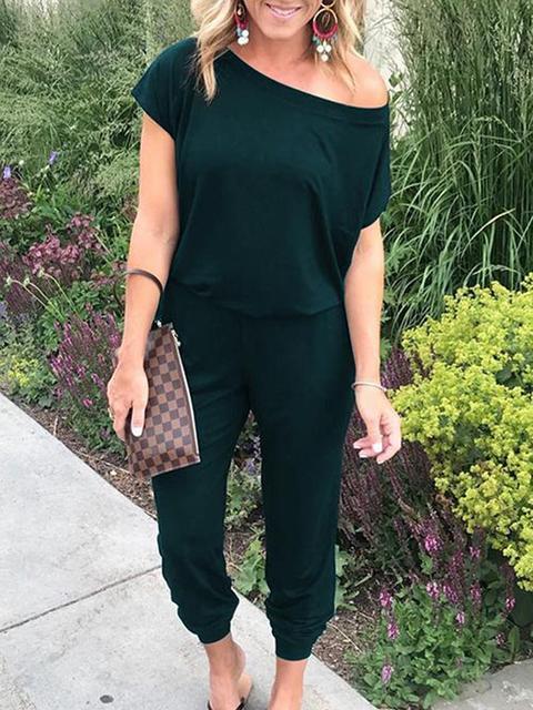 Short Sleeve Solid Color Casual Jumpsuit