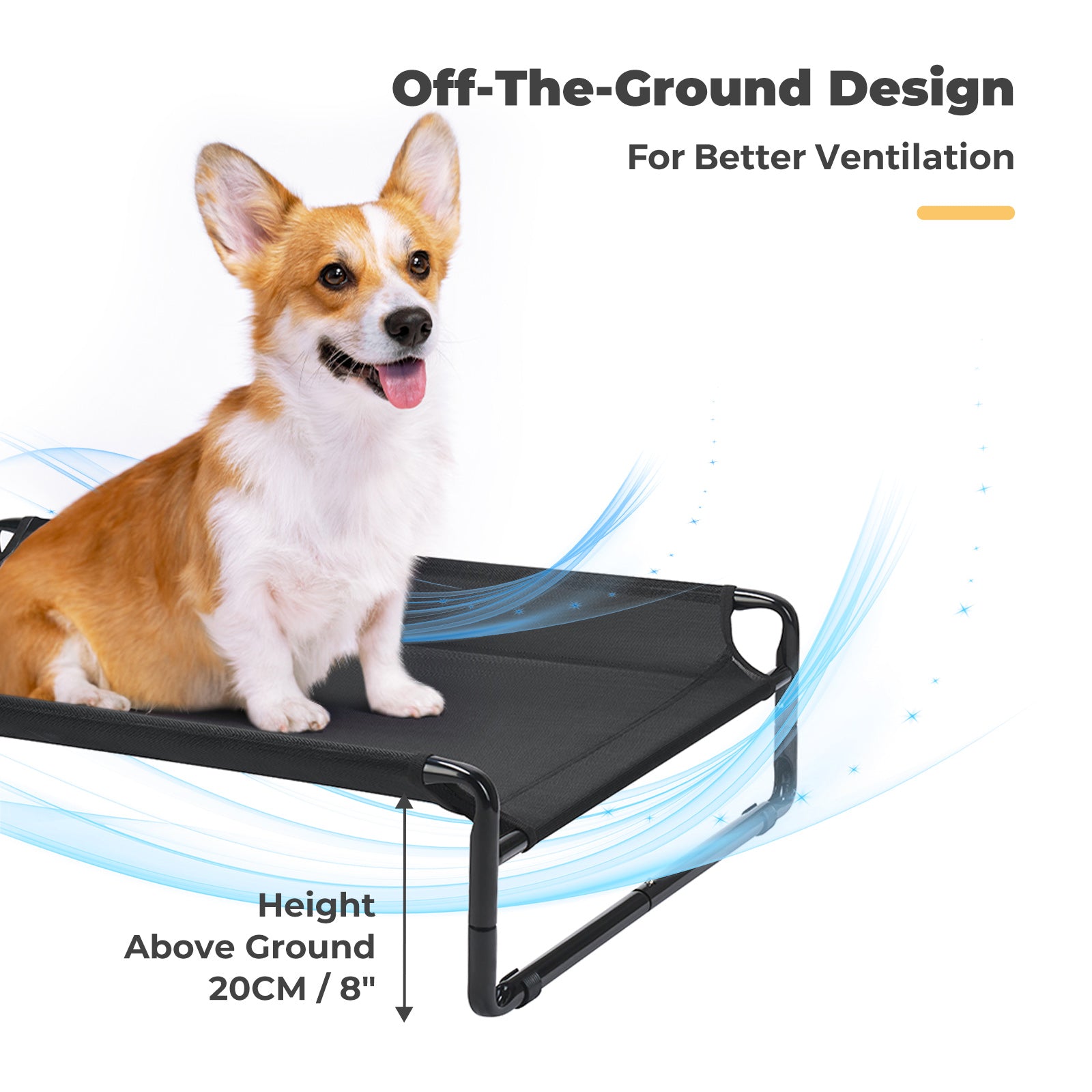 Veehoo Original Cooling Elevated Dog Bed， Raised Dog Cot with Washable Mesh， Medium， Black