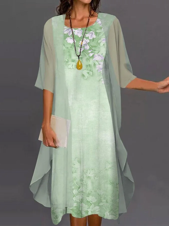 Women's Fashion Casual Printed Two Piece Cardigan Dress