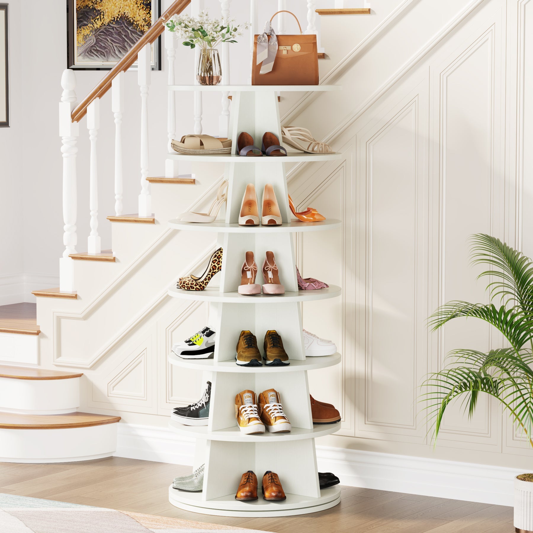 Rotating Shoe Rack, 7-Tier Revolving 24 Pairs Shoe Storage Shelf Tower