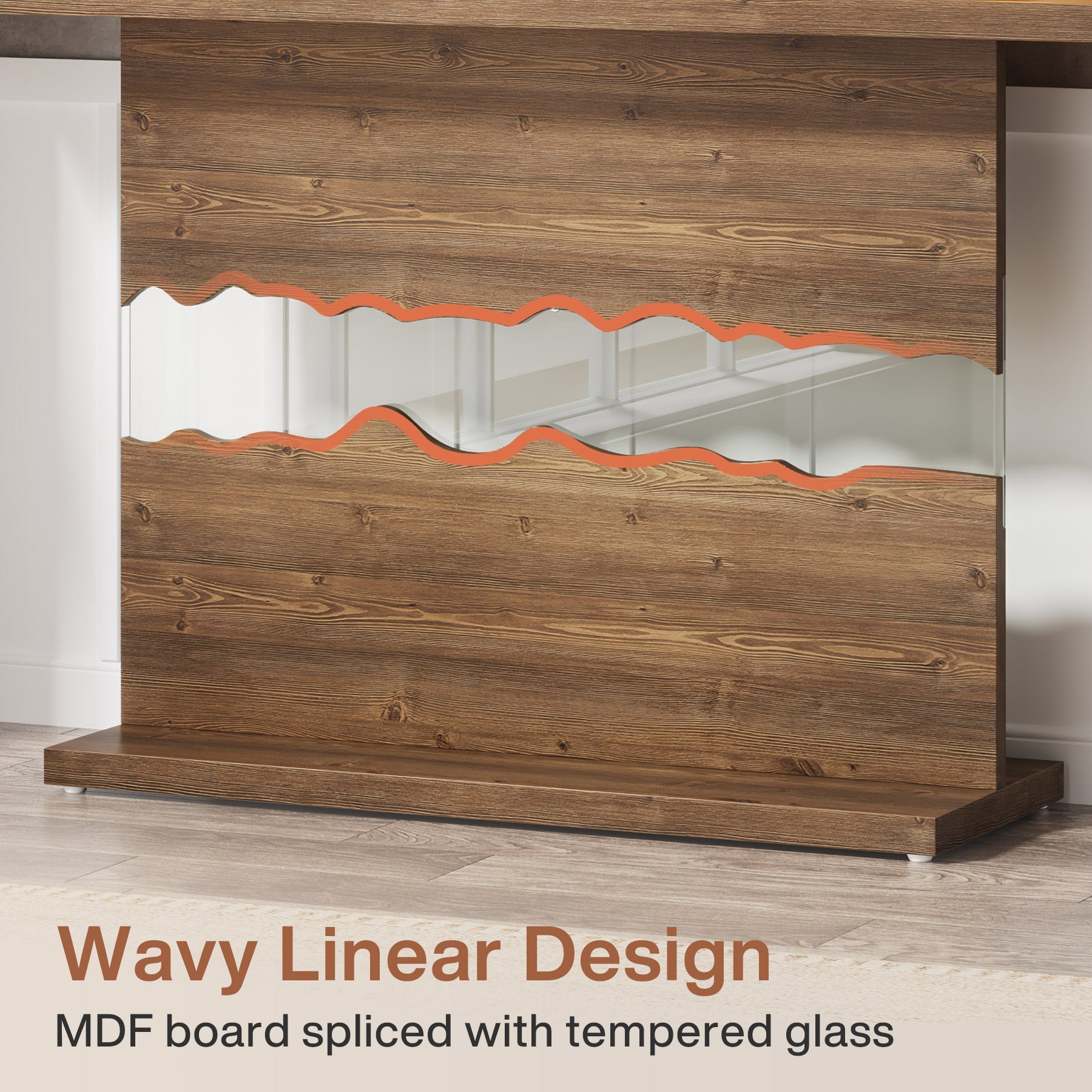 55-inch Console Table, Wood and Glass Sofa Table for Entryway