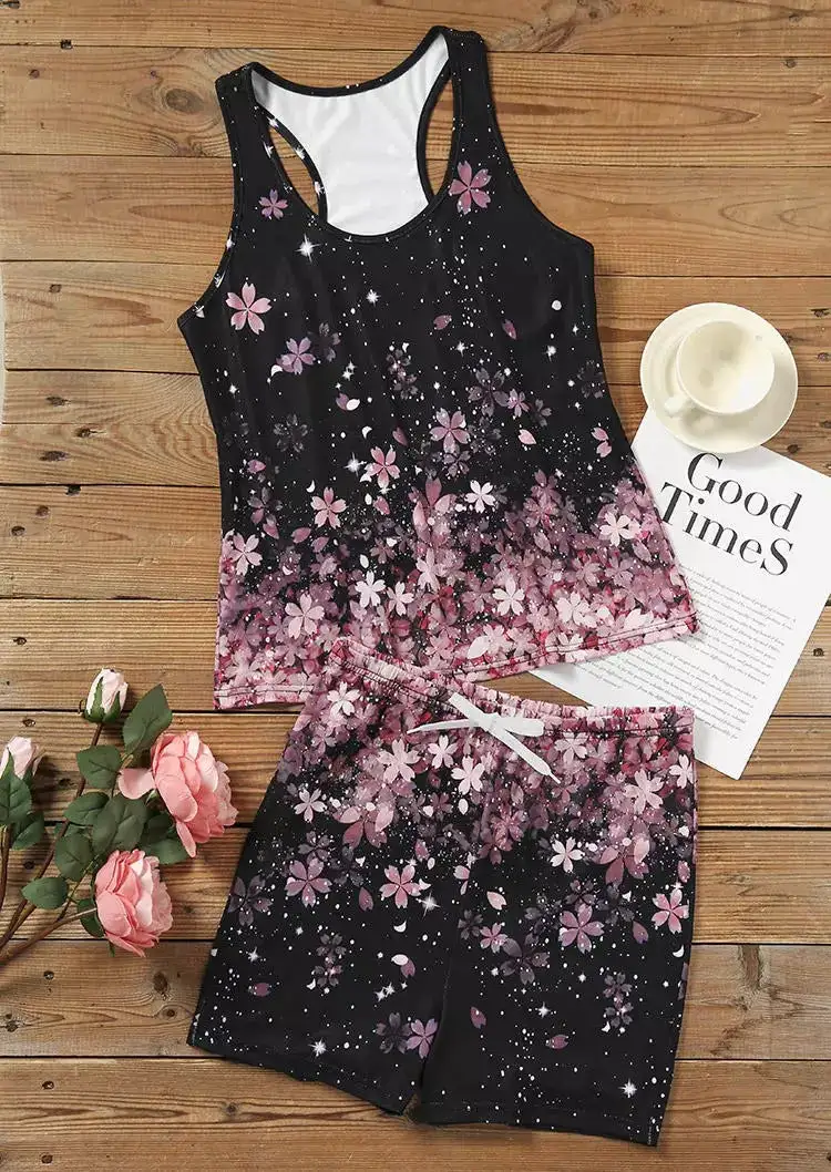 Gradient Floral Racerback Tank And Shorts Two-Piece Set