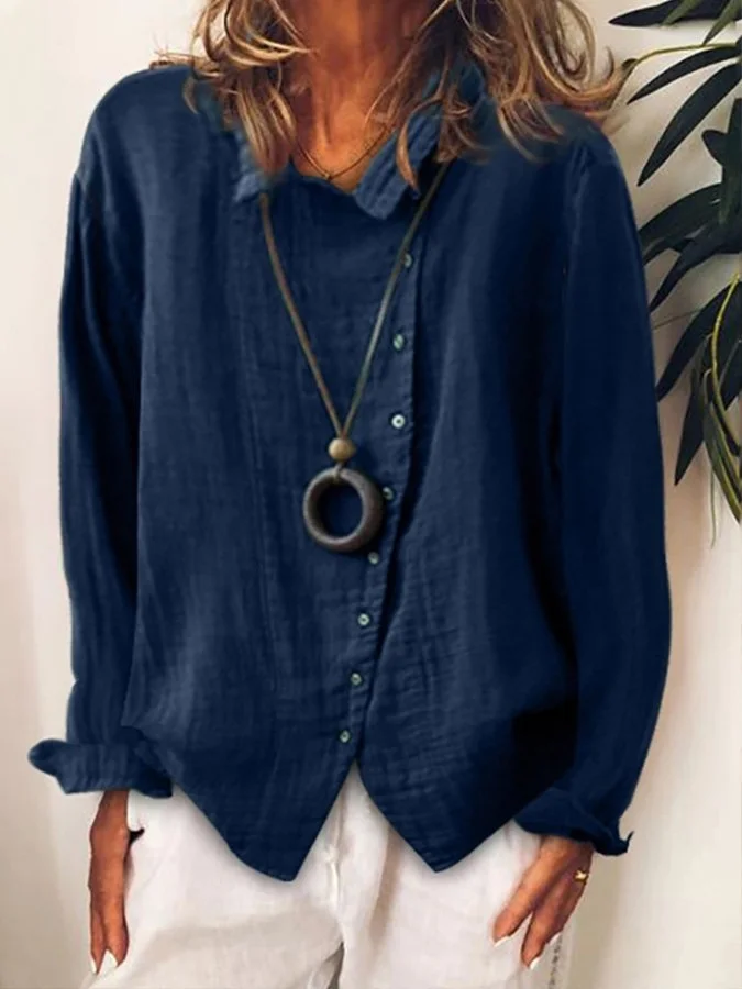 Women's cotton and linen loose solid color temperament shirt