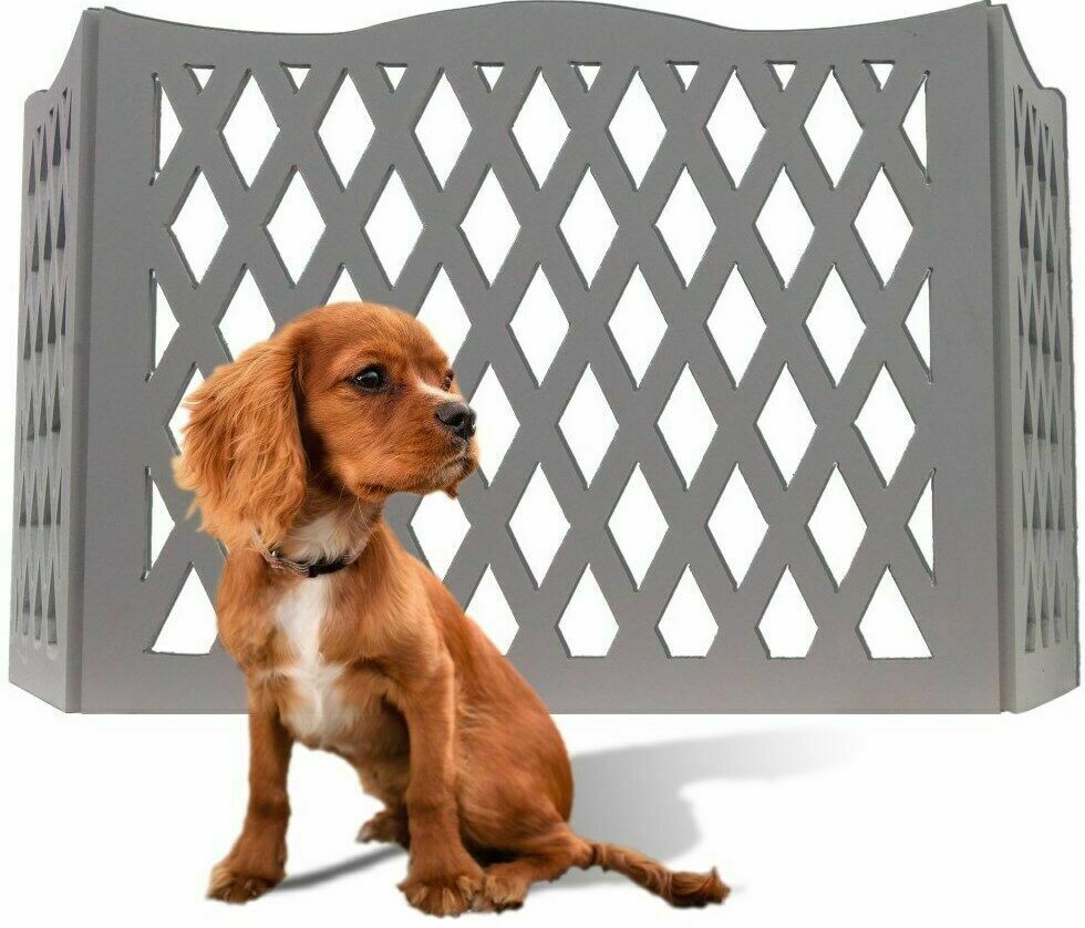Gray 3-Panel Diamond Design Wood Pet Gate -Tri Fold Dog Safety Fence - 48