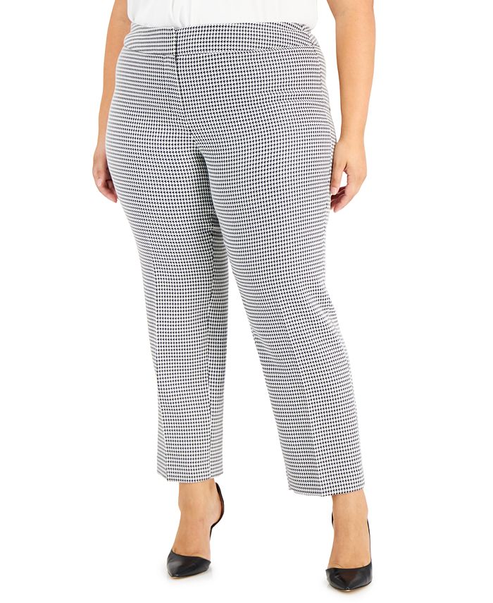Plus Size Houndstooth Mid-Rise Slim-Leg Pants