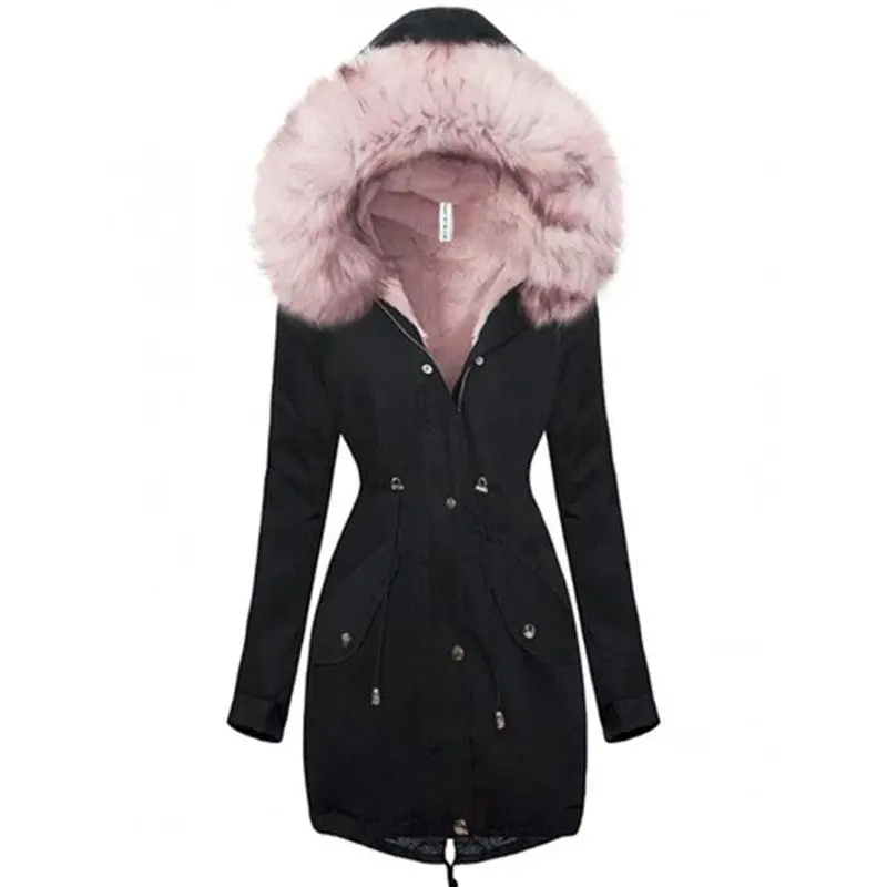 Pink Faux Fur Hooded Warm Coat