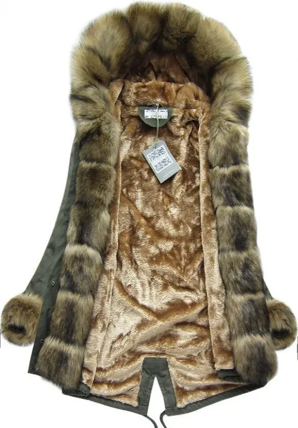 JACKET ELORA khaki with natural fake fur