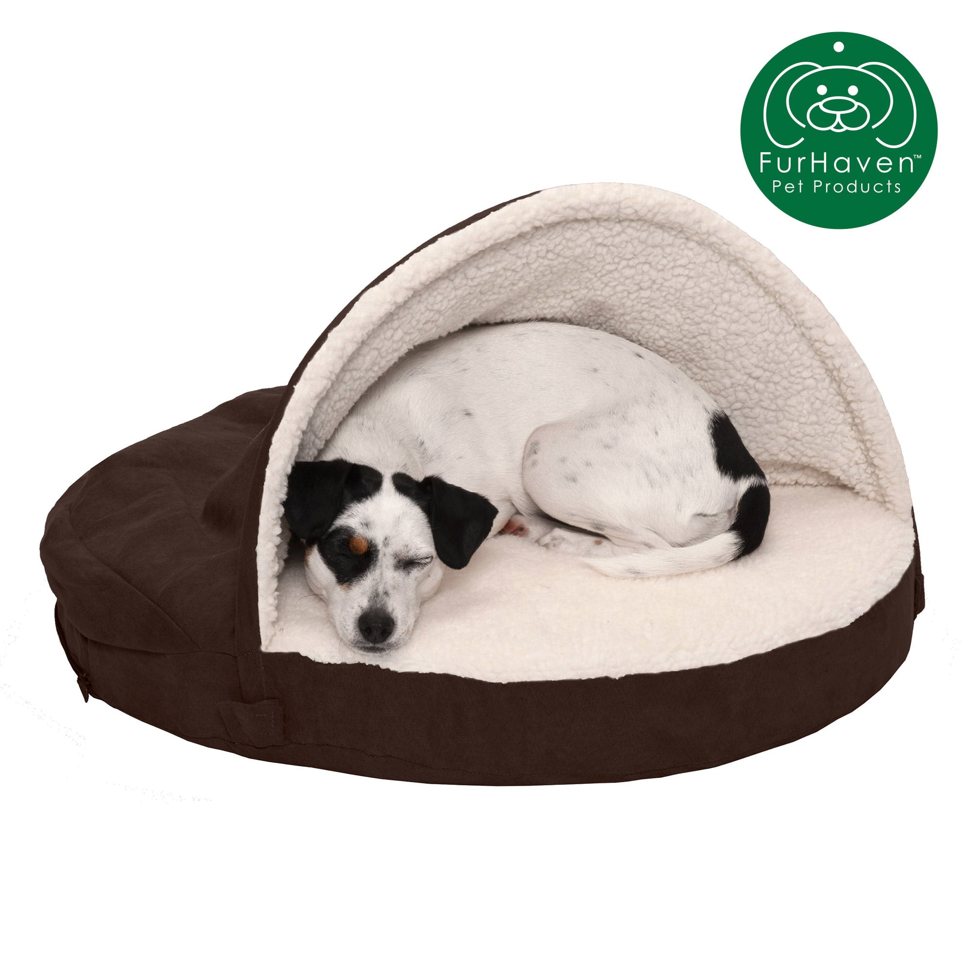 FurHaven | Orthopedic Faux Sheepskin Snuggery Burrow Pet Bed for Dogs and Cats， Espresso， 26-Inch