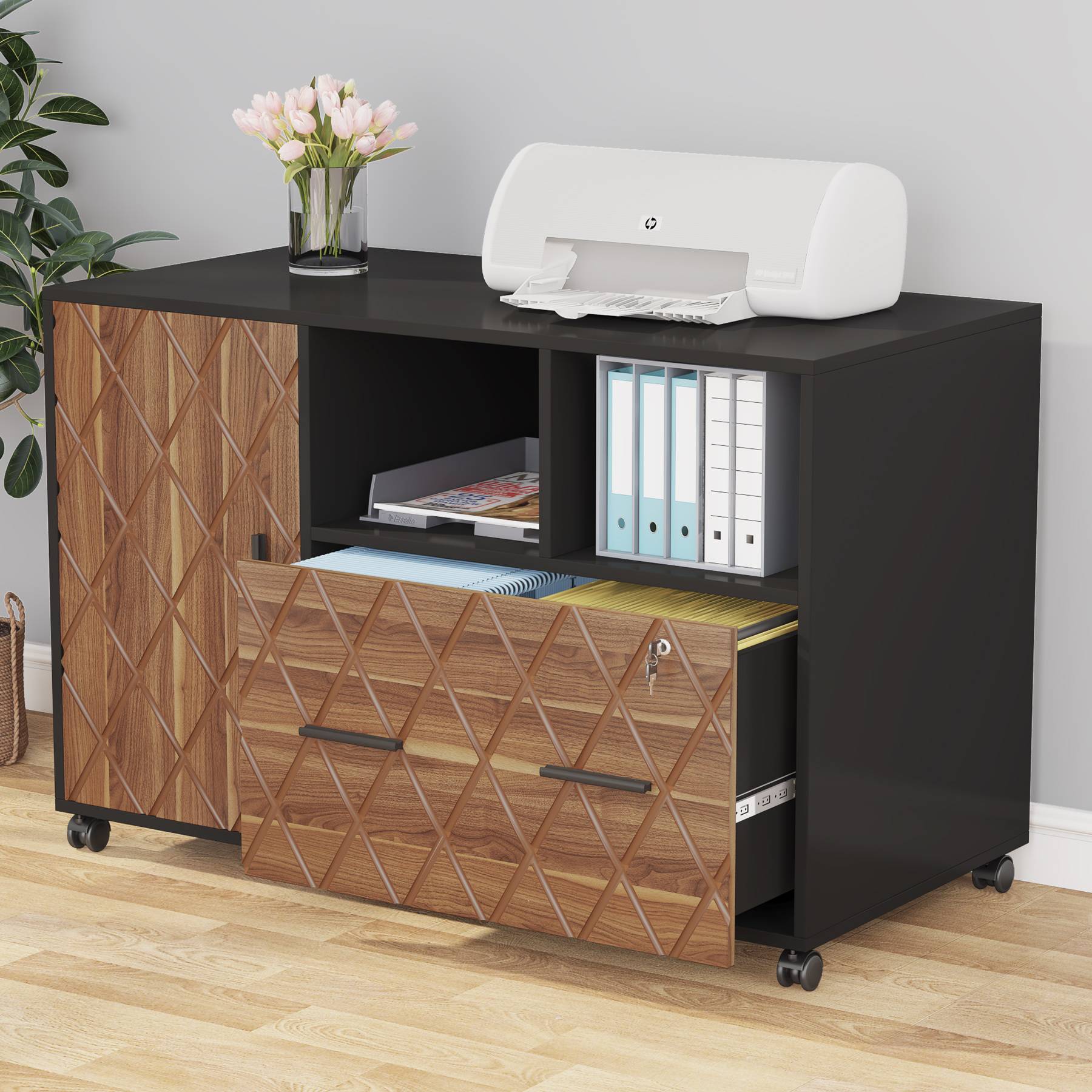 Mobile File Cabinet, Modern Filing Cabinet with Lock and Drawer