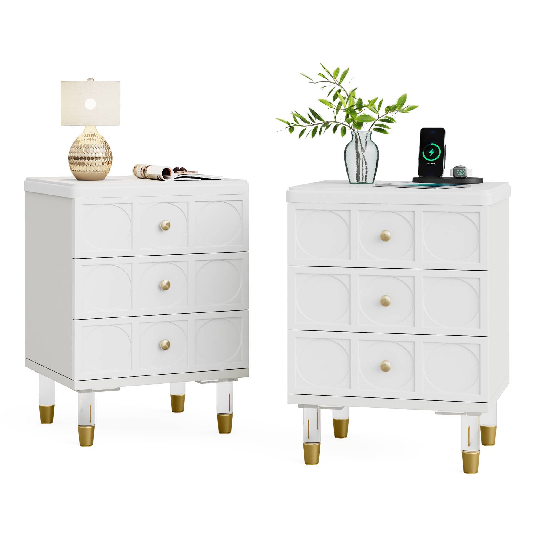 3-Drawer Nightstand Bedside Table with Acrylic Metal Legs