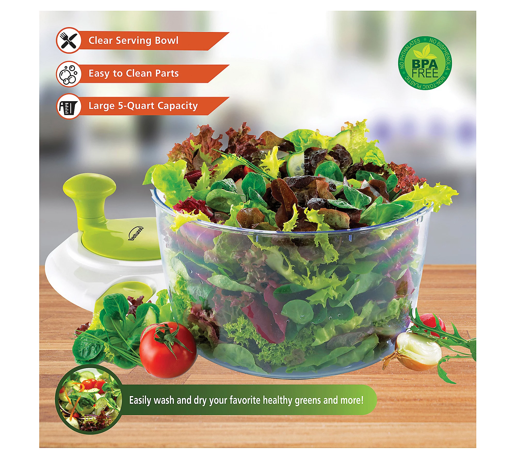 Brentwood Salad Spinner with 5-Qt. Serving Bowl