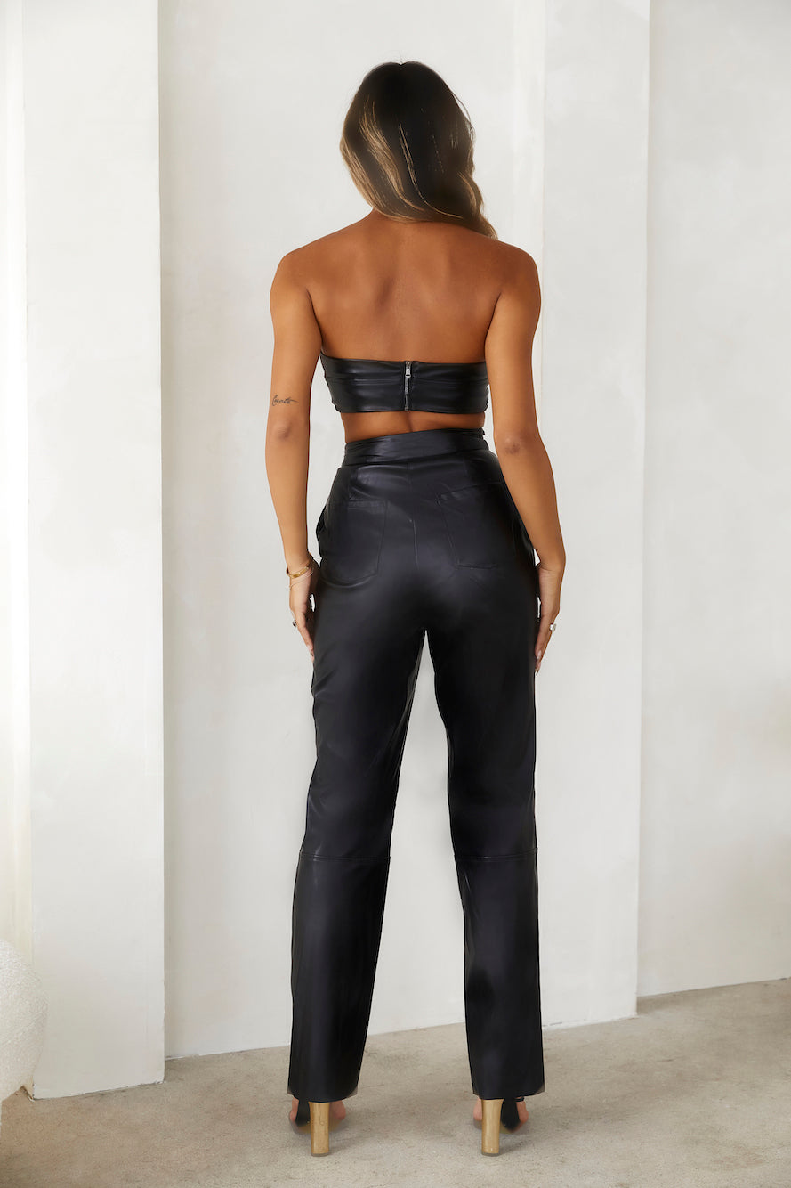 HELLO MOLLY Hot As Hell Faux Leather Crop Top Black