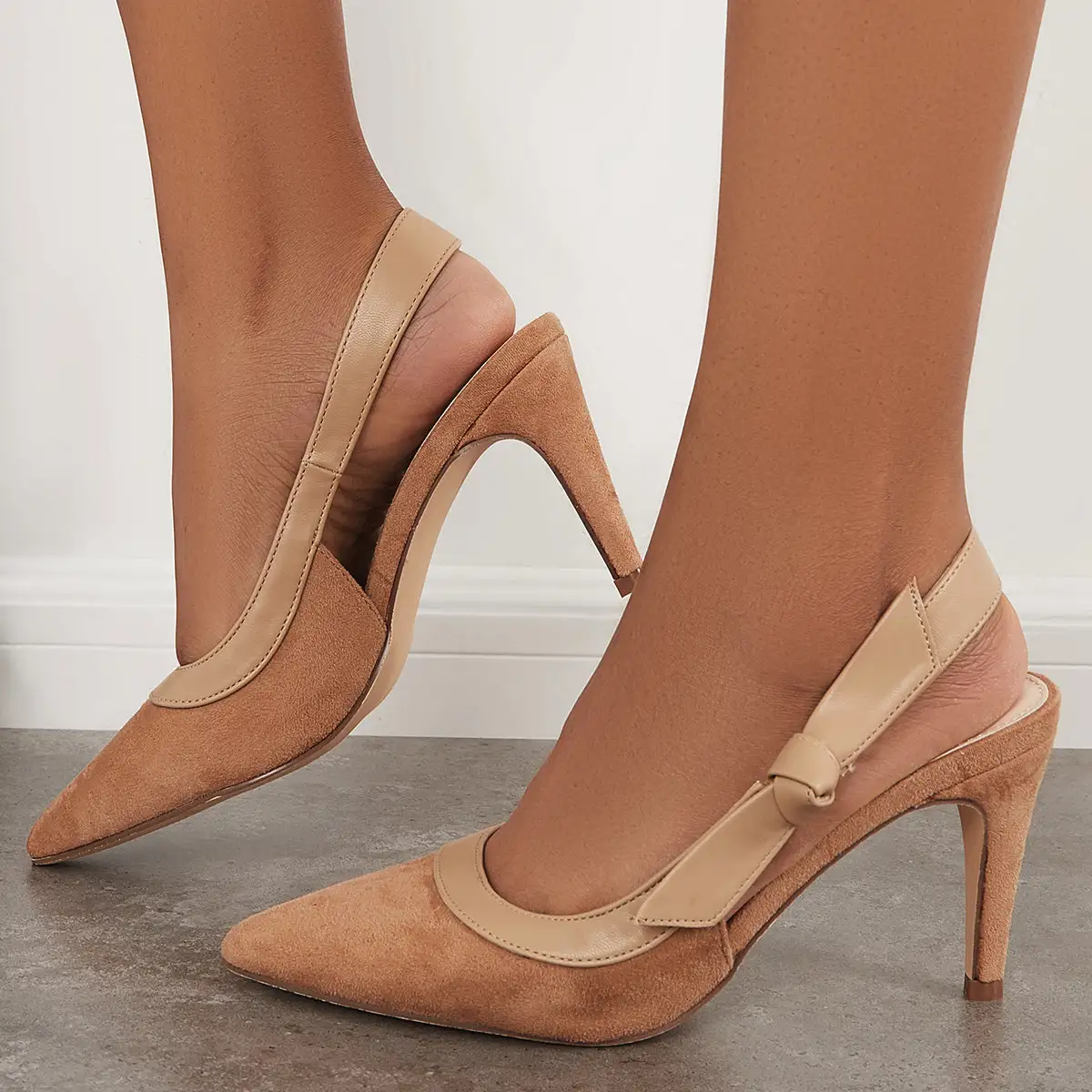 Side Bowtie Slingback Pumps Pointed Toe High Heel Dress Shoes